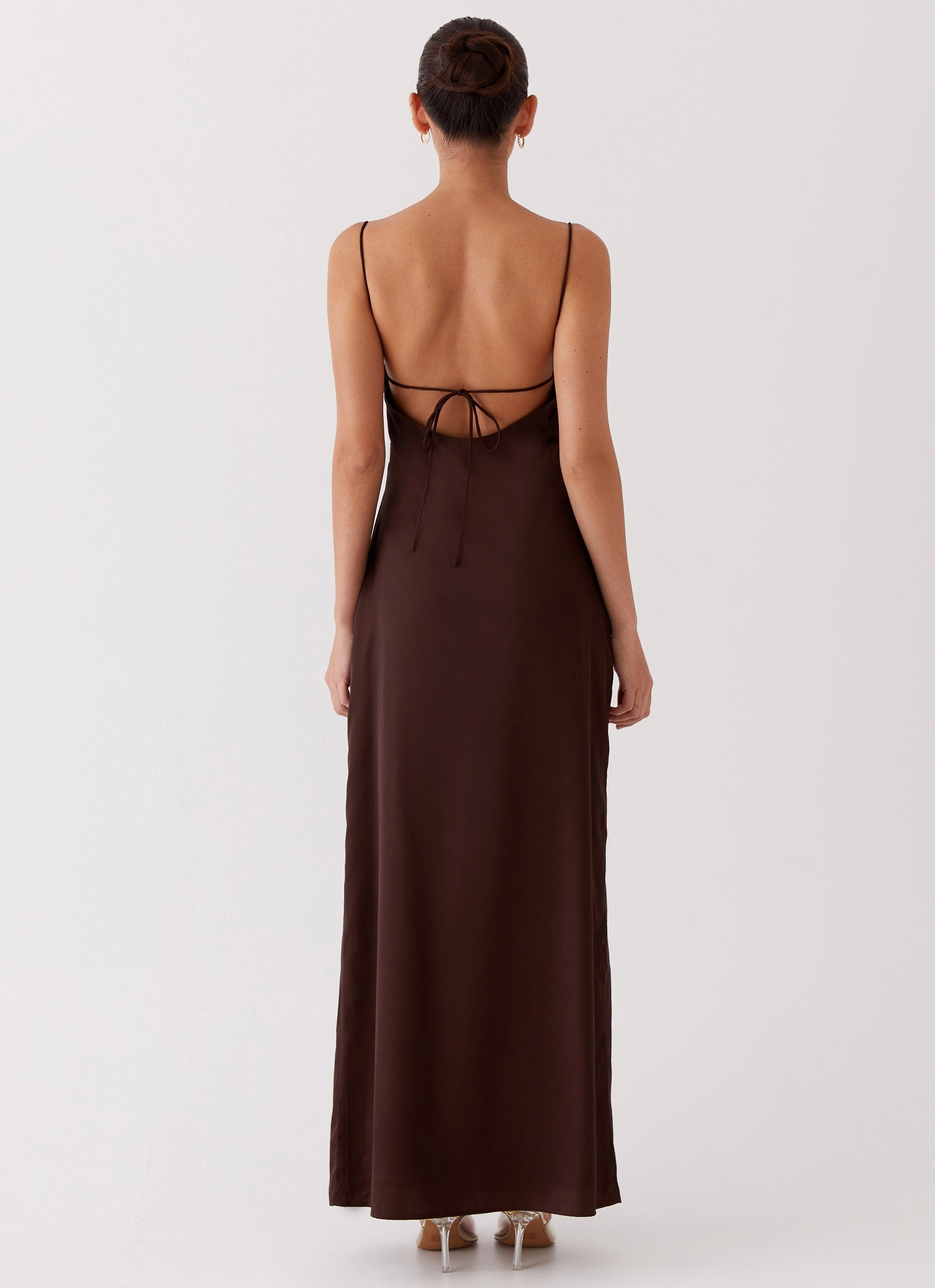 Elegant Waist Color-Blocked Dream Sight Lace Satin Maxi Dress - Chocolate