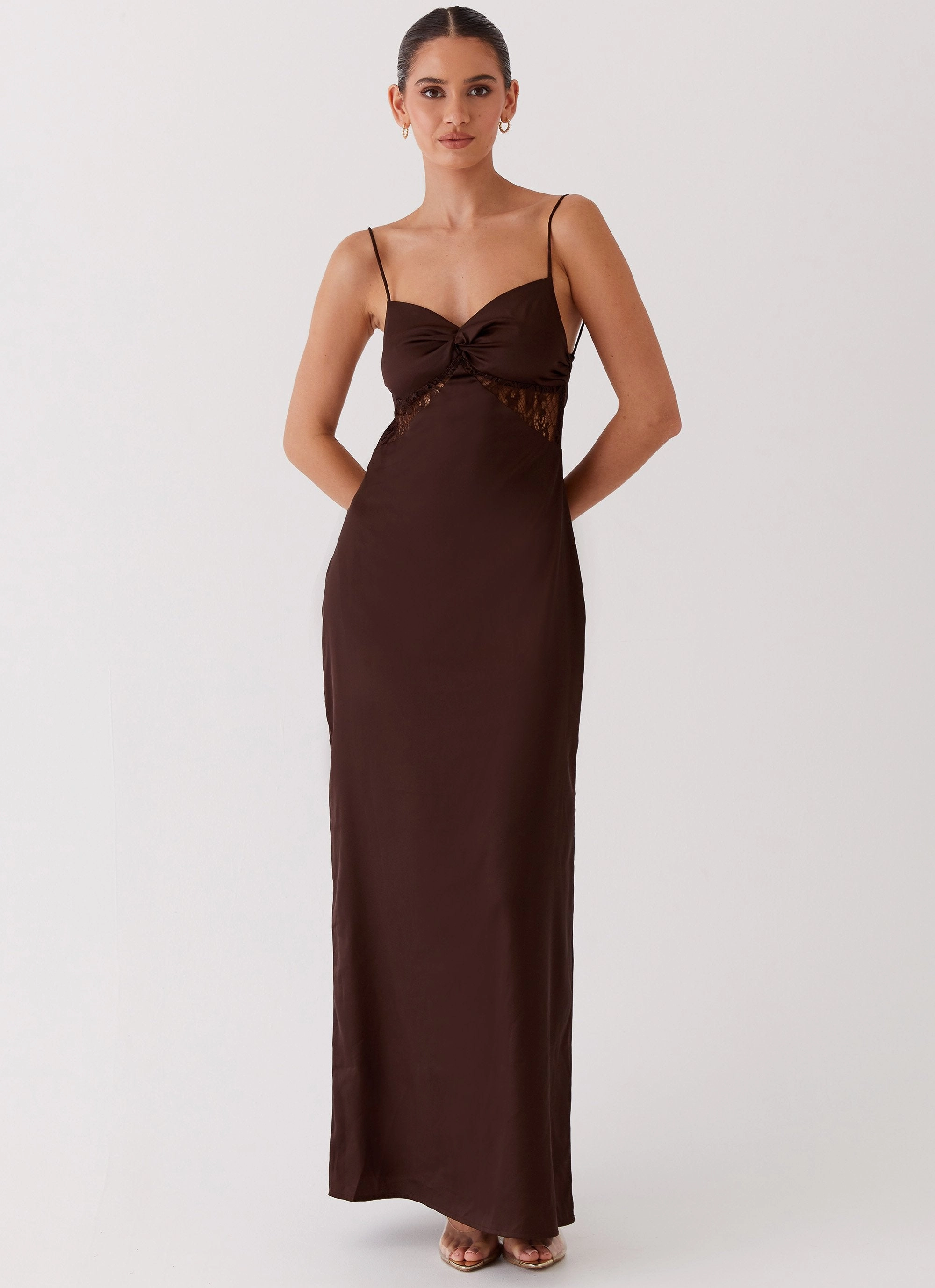 Dream Sight Lace Satin Maxi Dress - Chocolate Fall Go
