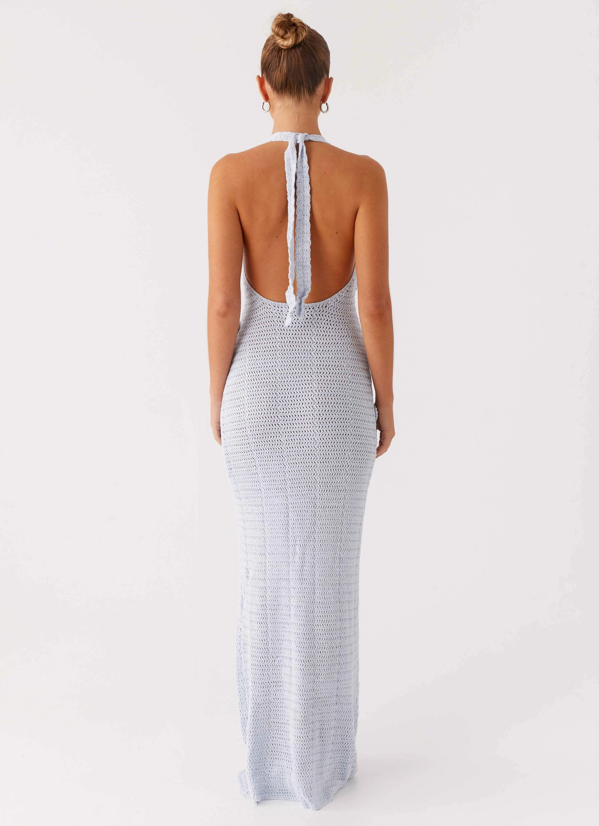 Novalee Flower Crochet Maxi Dress - Blue Elegant Waist