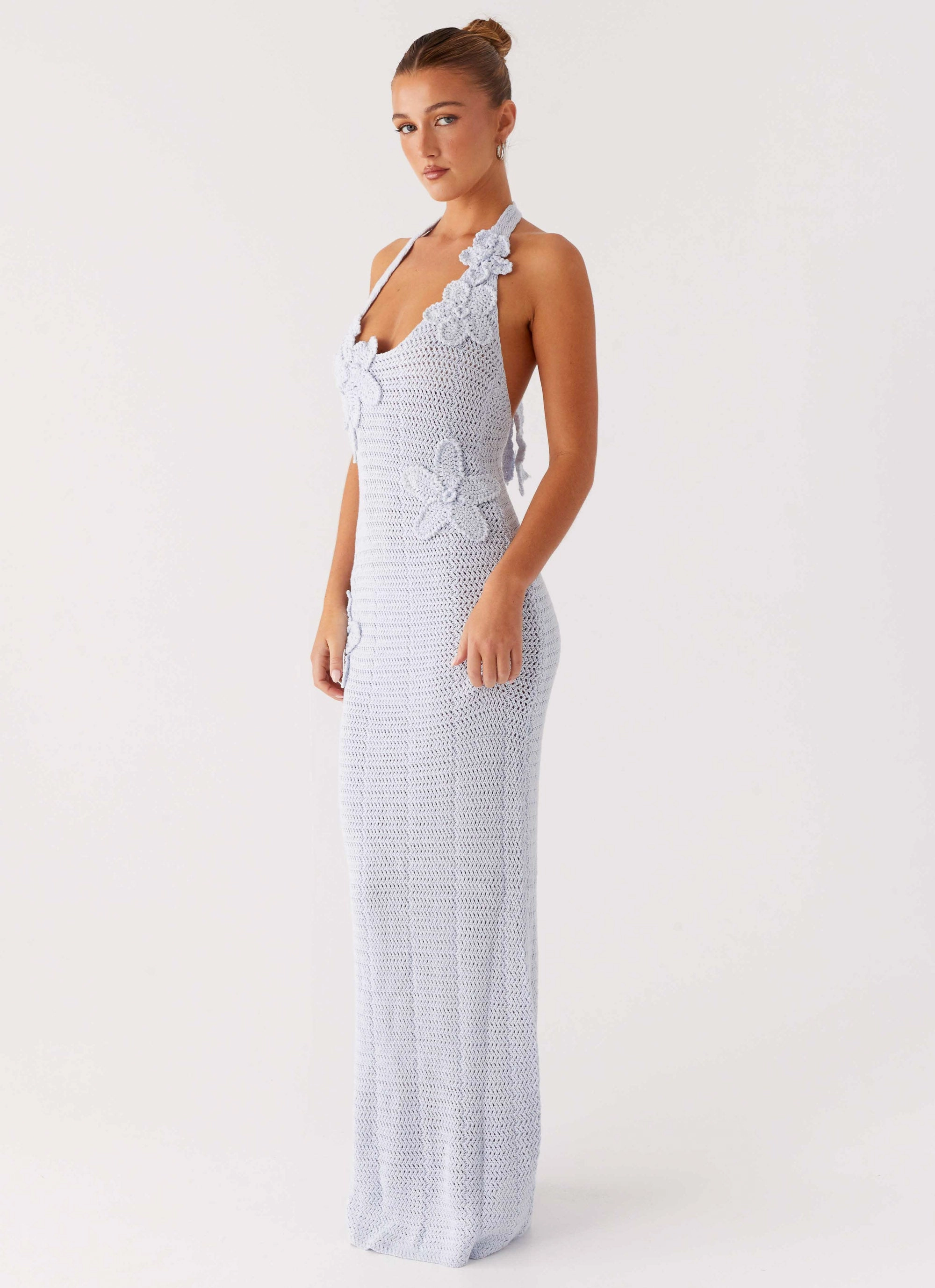 Novalee Flower Crochet Maxi Dress - Blue Fashionable Wear
