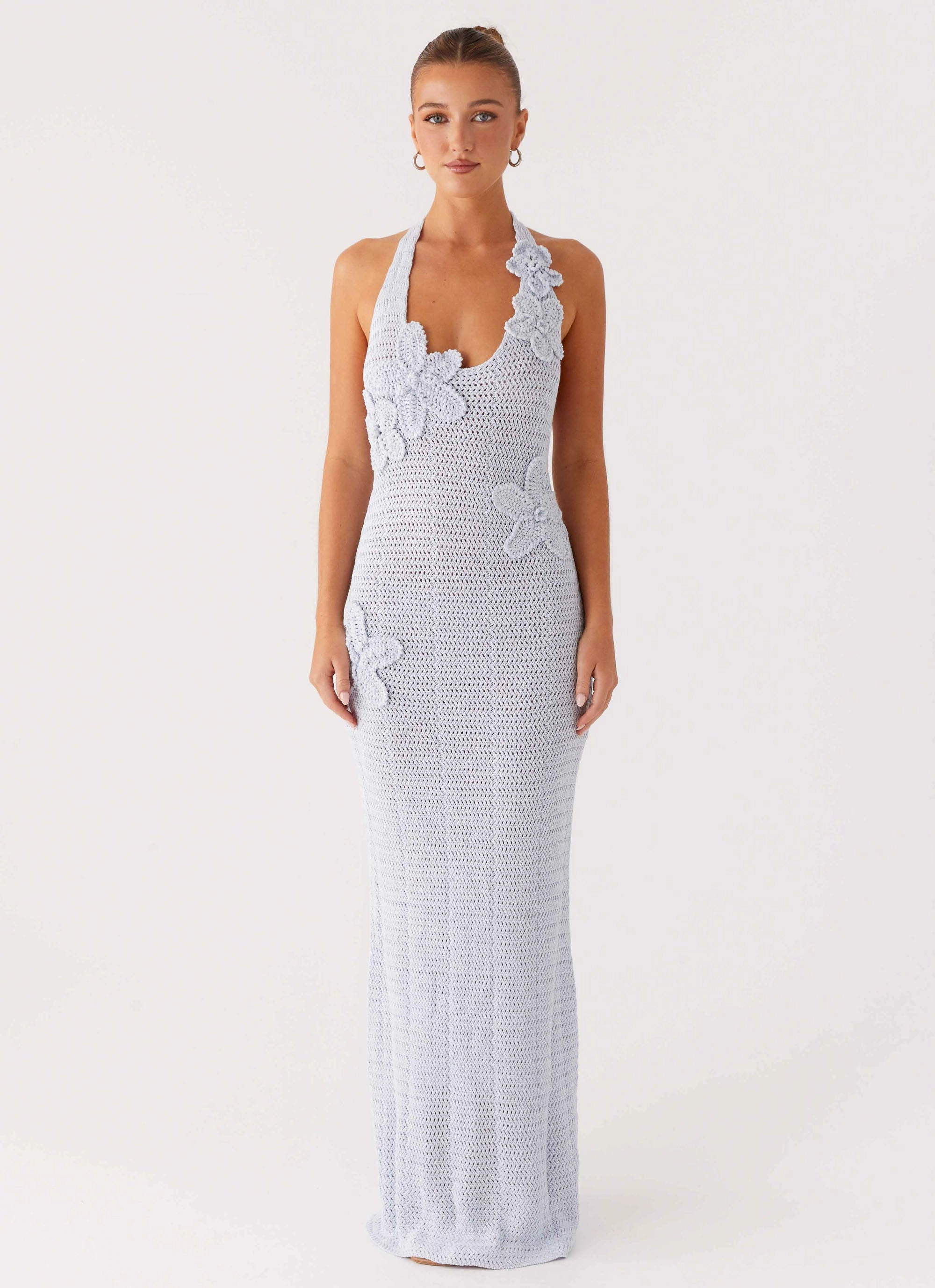 Soft Volume Novalee Flower Crochet Maxi Dress - Blue