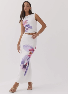 Waiting For Dawn Mesh Maxi Skirt - White Luxury Finish