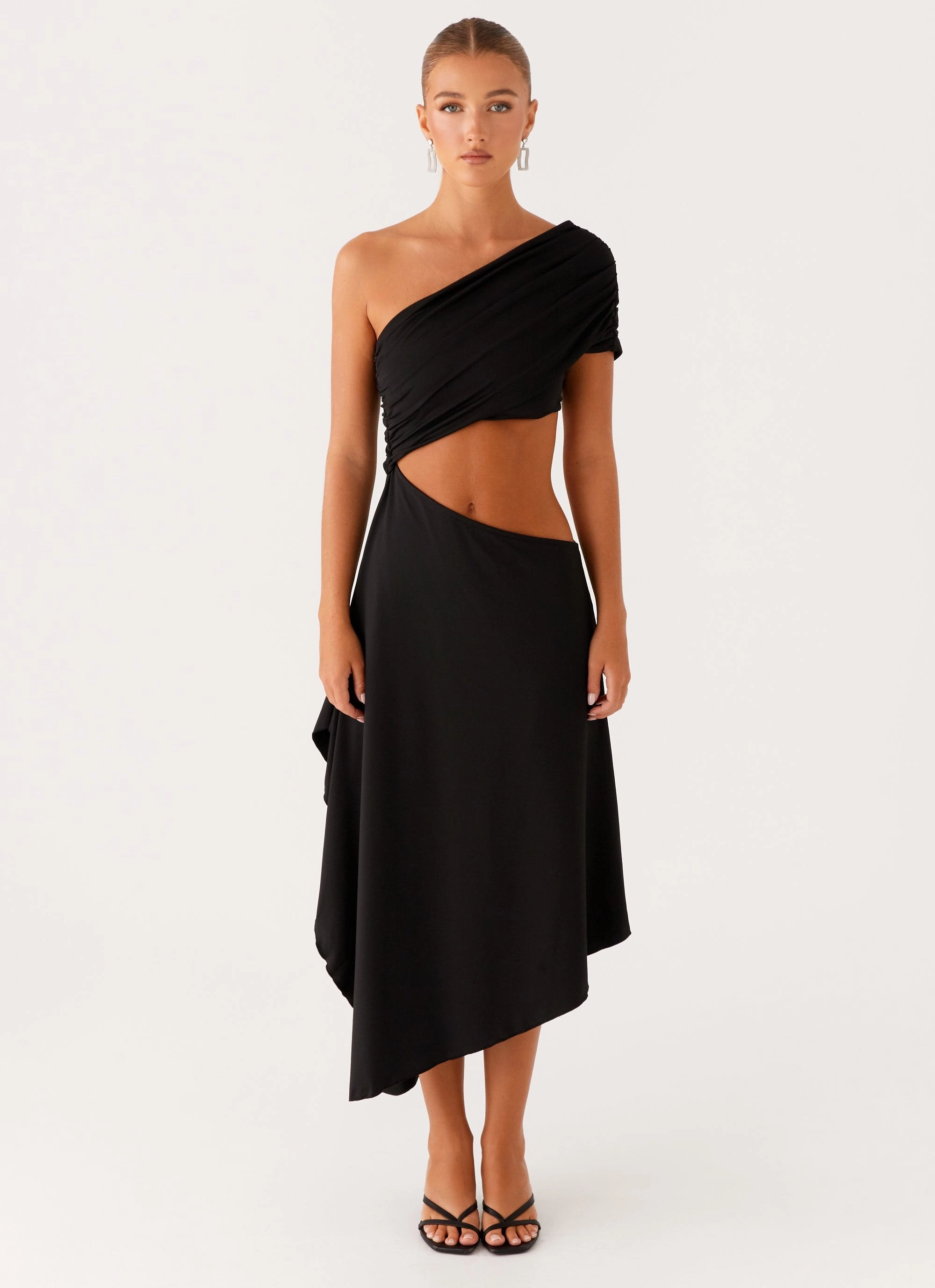 Angelina Asym Midi Dress - Black Social Charm Elegant Charm