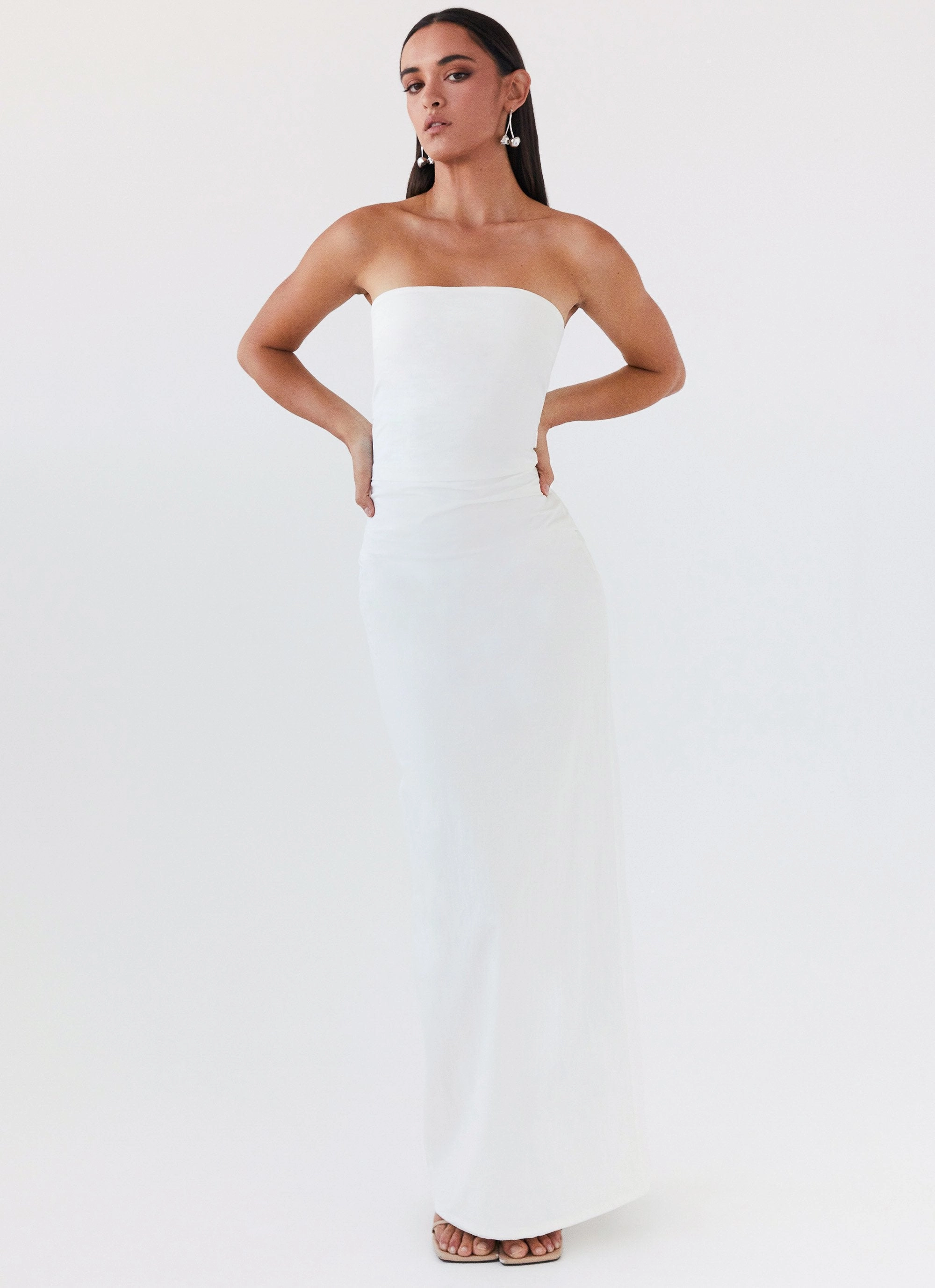 Danielle Strapless Maxi Dress - White Fitted Neat
