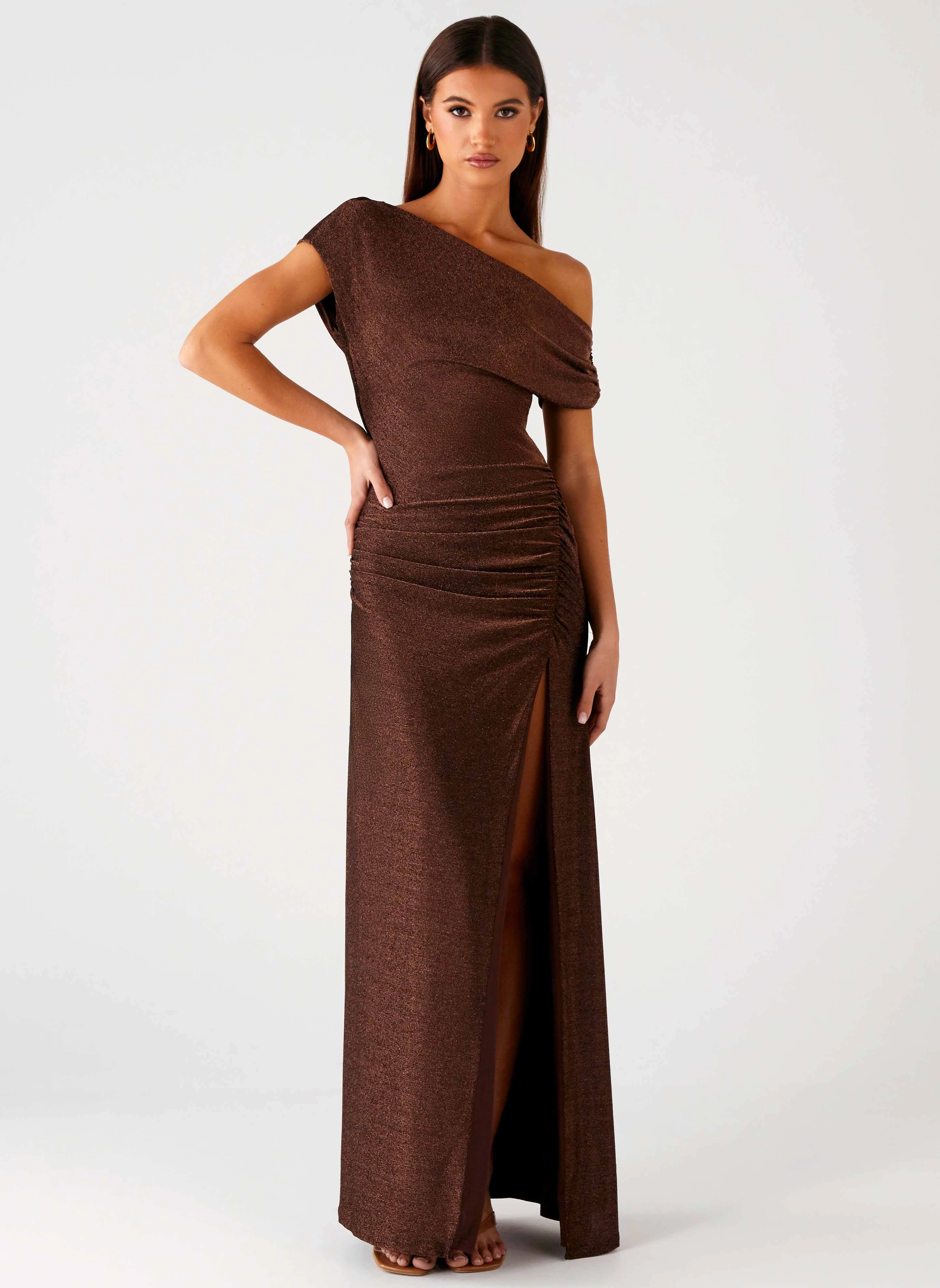 Texture Blend Gloss Accent Harvest Moon Maxi Dress - Chocolate