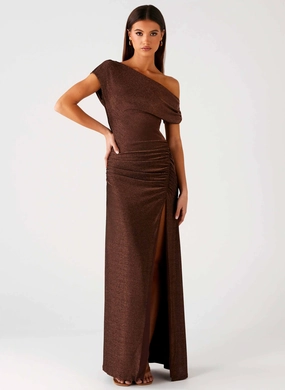Texture Blend Gloss Accent Harvest Moon Maxi Dress - Chocolate