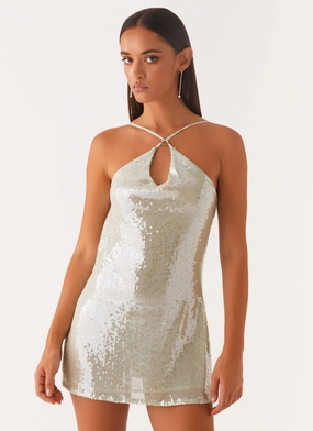 Radiant Energy Cowl Back Mini Dress - Mint Heart Glow