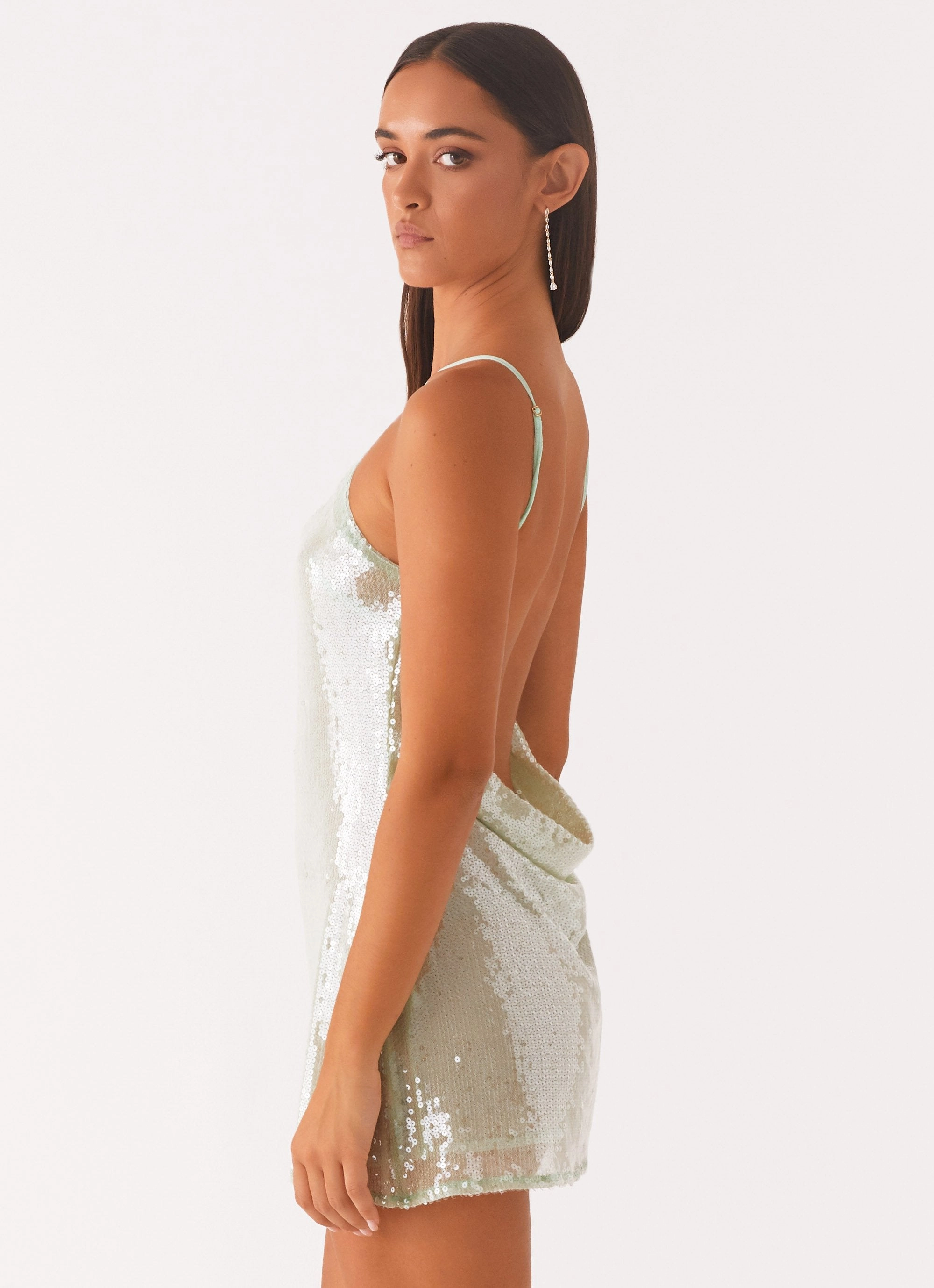 Luxe Wear Chilly Comfort Wear Radiant Energy Cowl Back Mini Dress - Mint