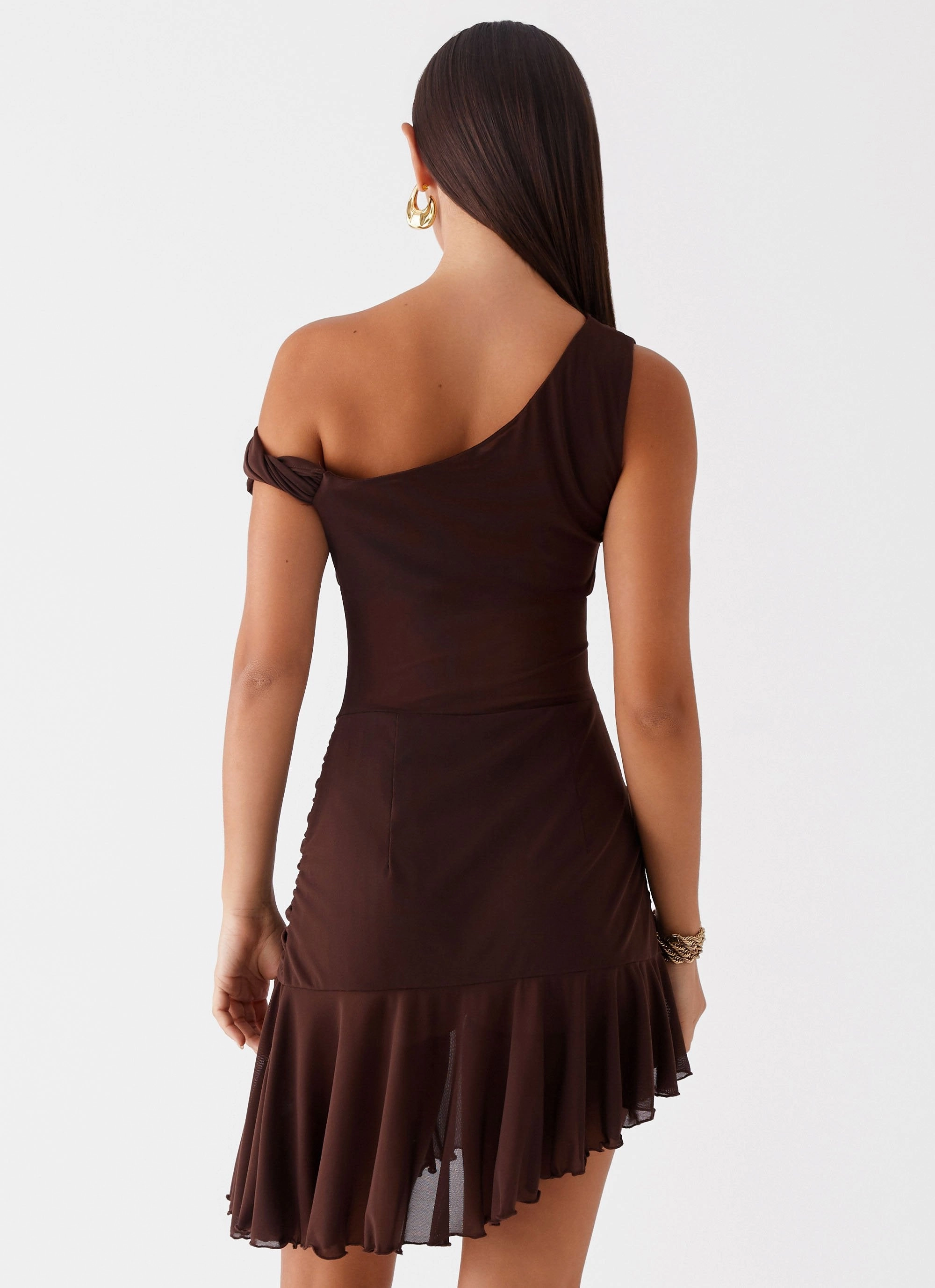 Fernleigh One Shoulder Mini Dress - Chocolate Flower Soft