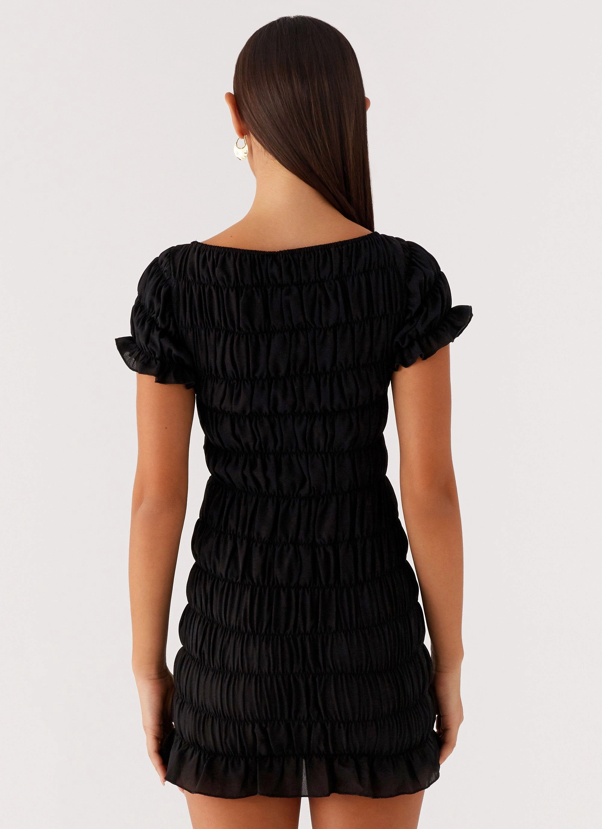 Rita Ruched Mini Dress - Black Rooftop-Event Winter Proof