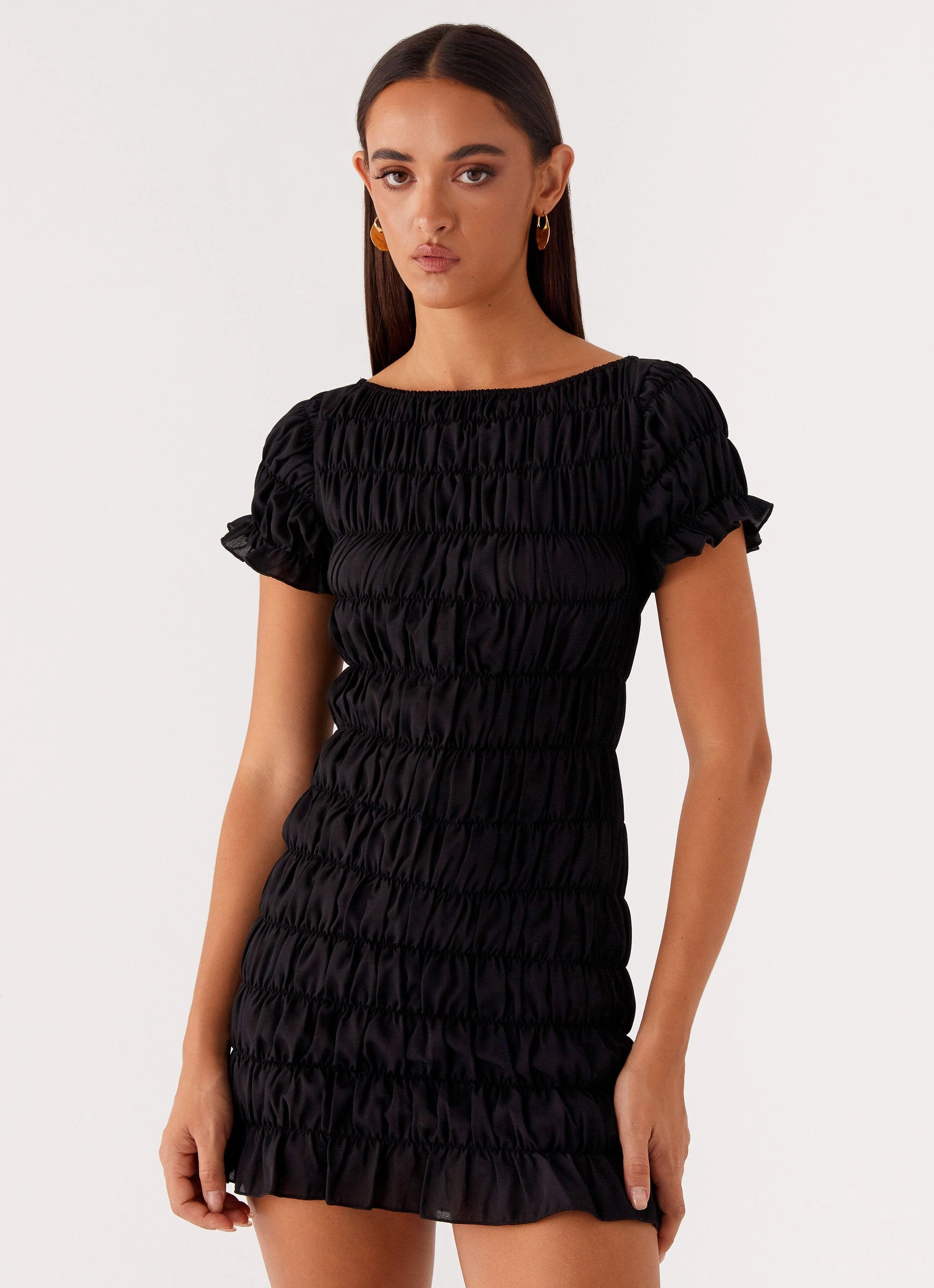 Rita Ruched Mini Dress - Black Layering-Piece Nature Glow