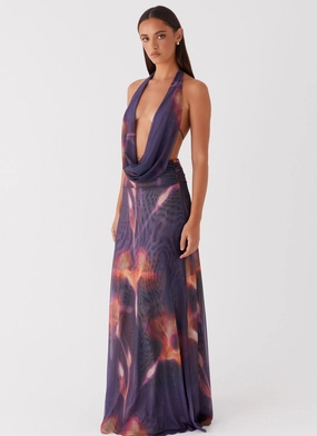 Gentle Aesthetic Elysia Mesh Maxi Dress - Midnight Bloom