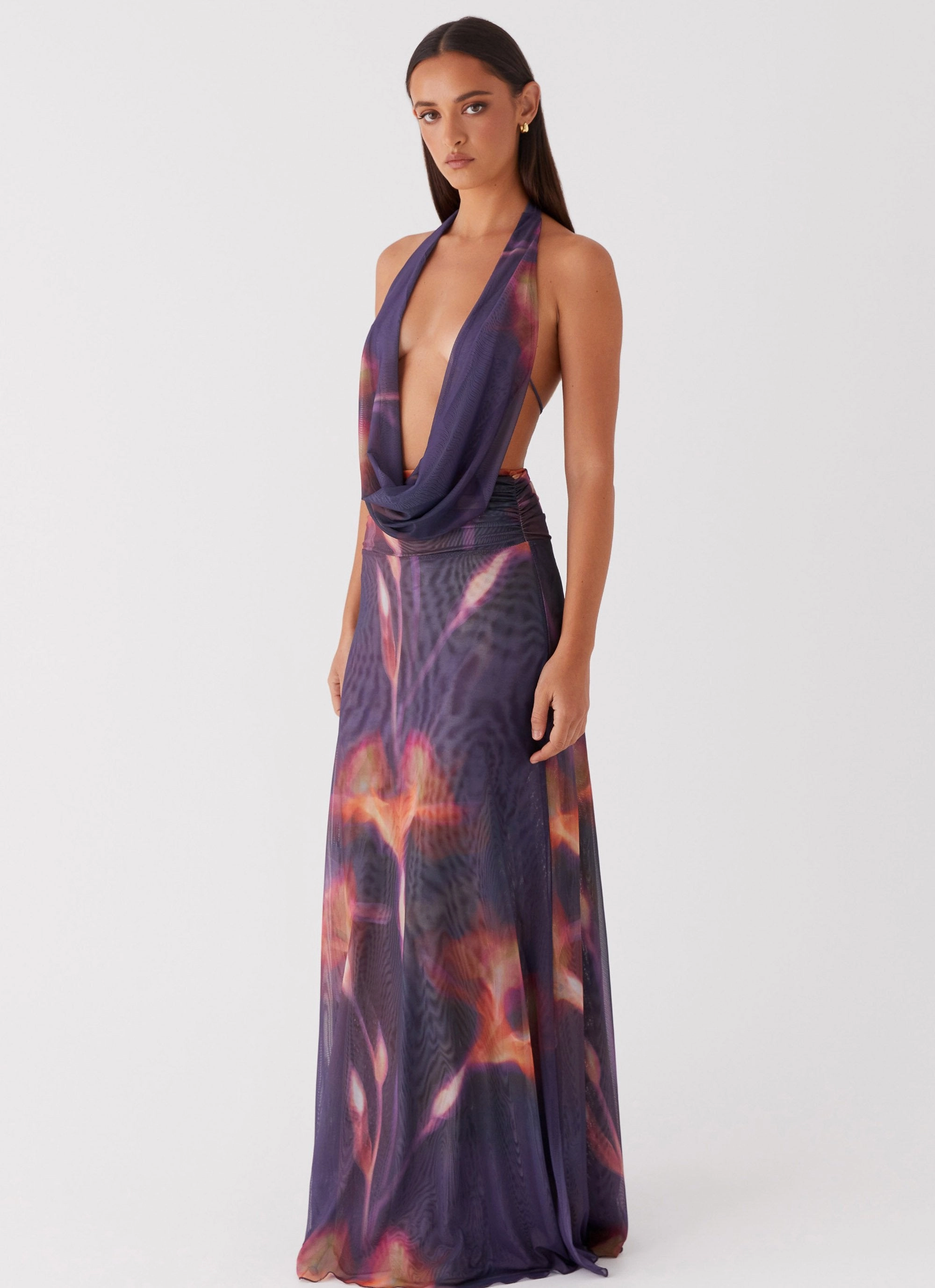 Gentle Aesthetic Elysia Mesh Maxi Dress - Midnight Bloom