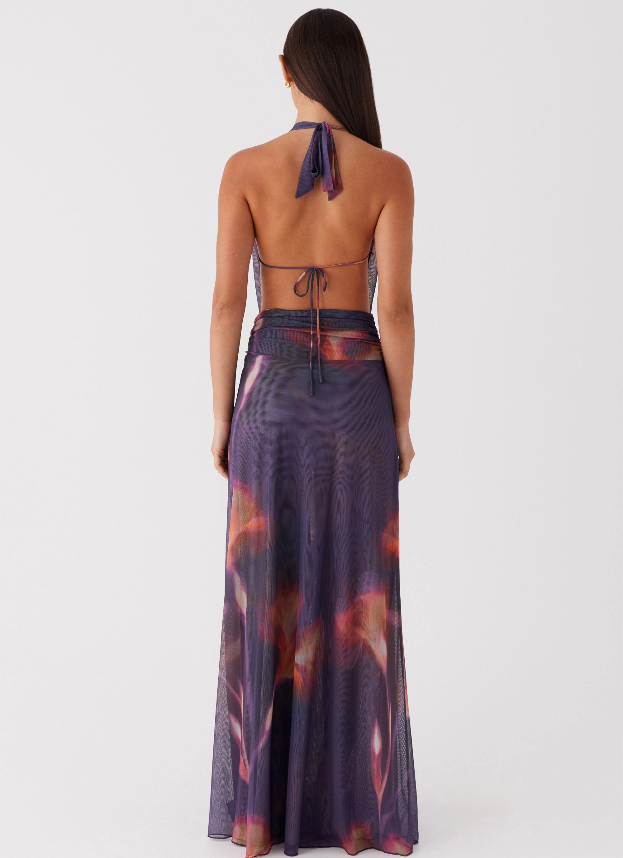 Elysia Mesh Maxi Dress - Midnight Bloom Soft and Smooth Contemporary Style