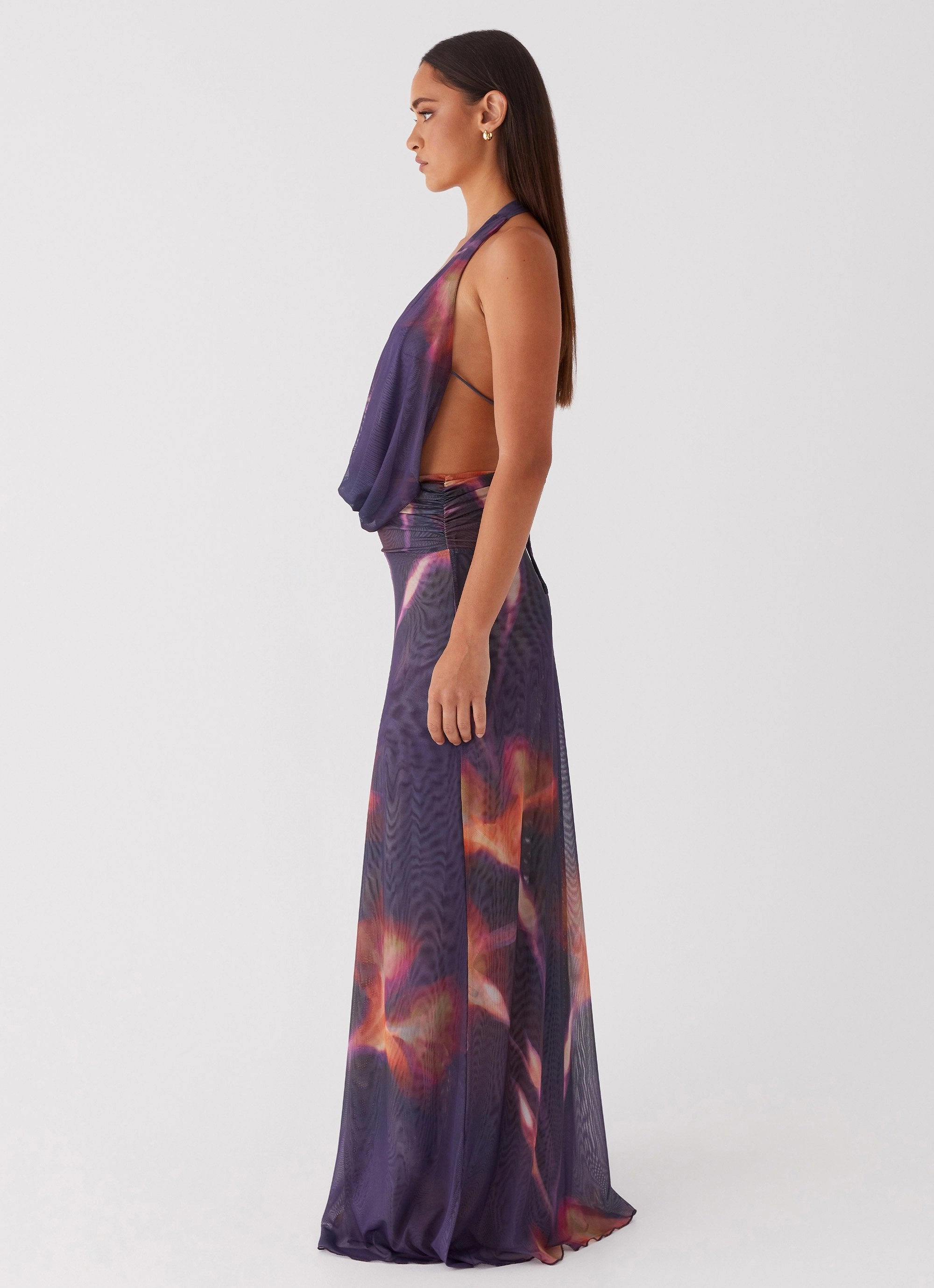 Elysia Mesh Maxi Dress - Midnight Bloom Soft Profile Refined Simplicity