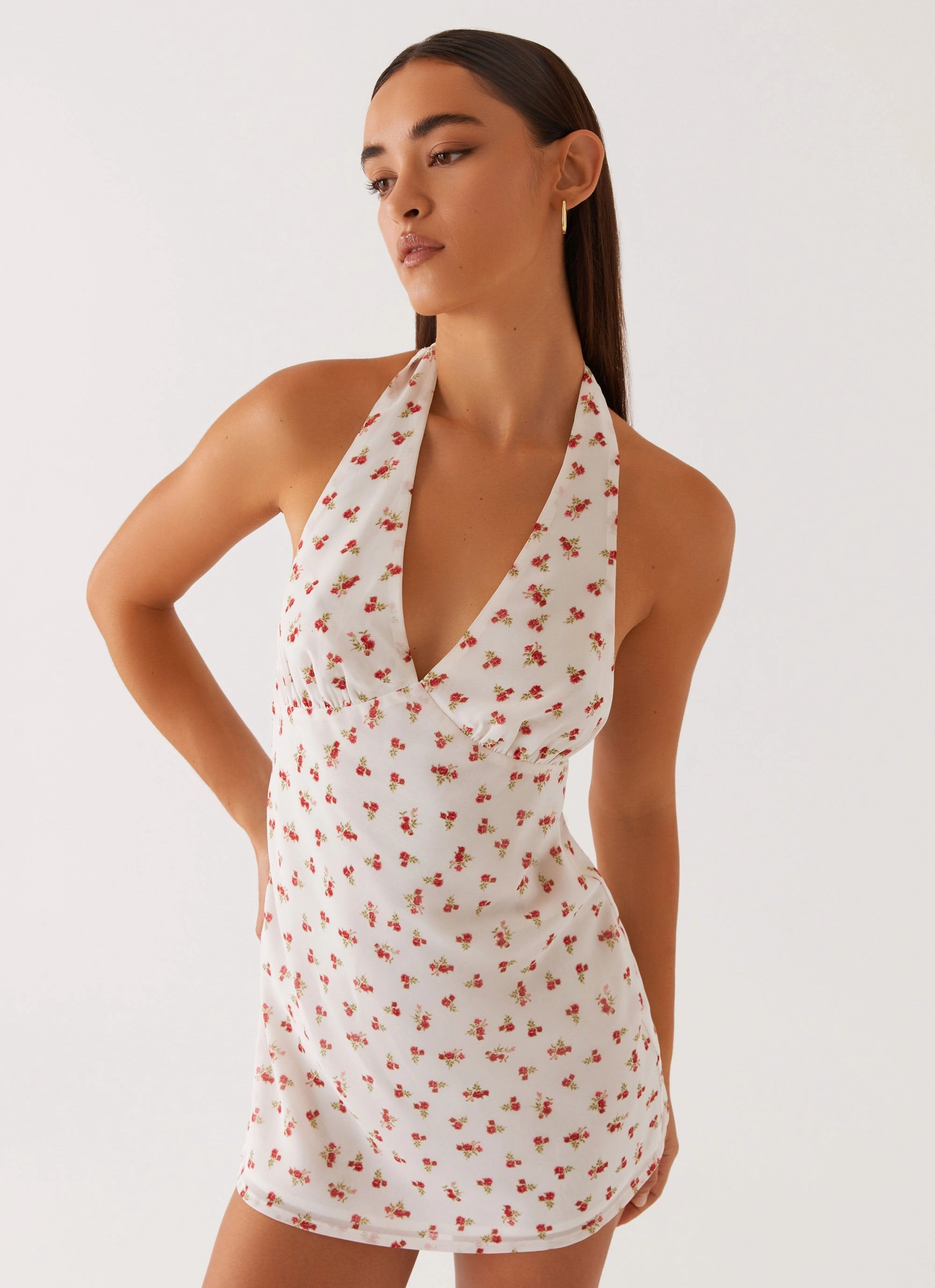 Classic Layers Highlands Halterneck Mini Dress - Red Ditsy Floral