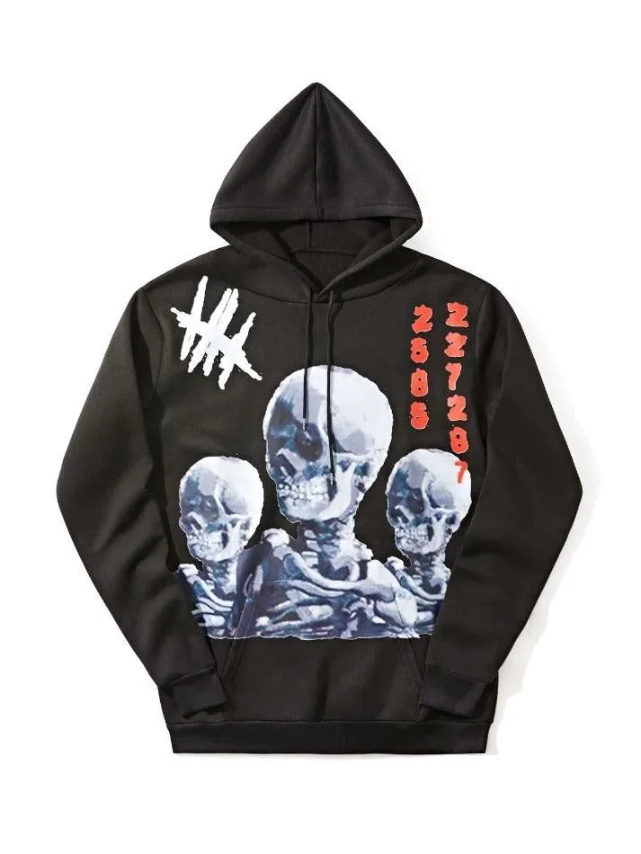 Chicmy-Men's Skull Graphic Black Pullover Hoodie