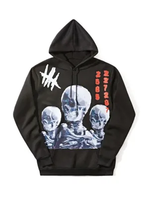 Chicmy-Men's Skull Graphic Black Pullover Hoodie
