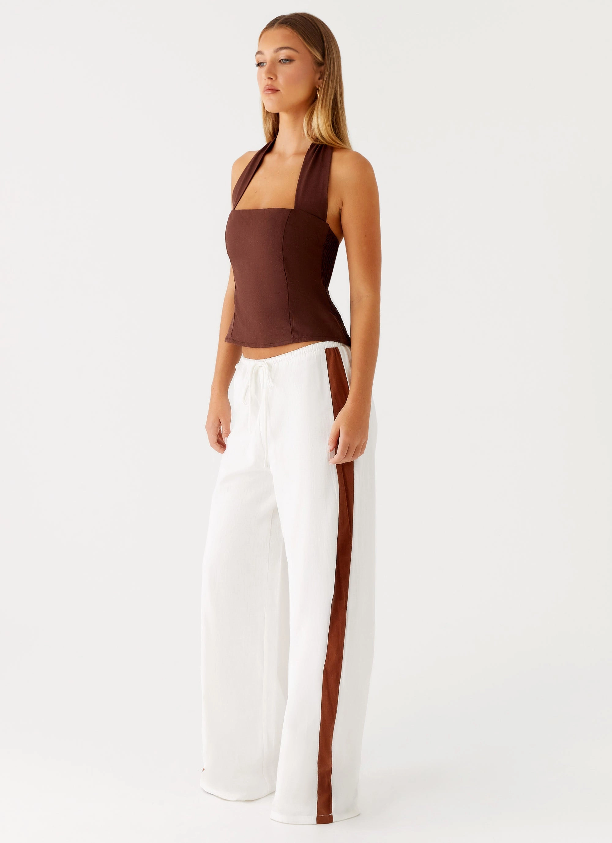 Dalida Linen Pants - Ivory Tapered leg