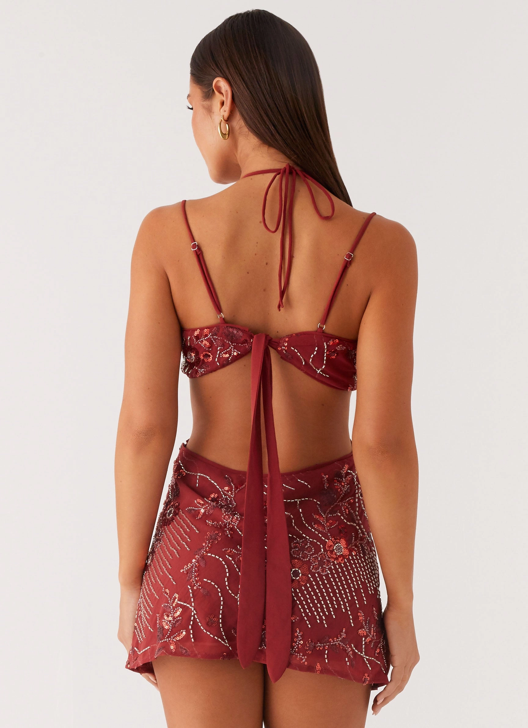 Sahara Nights Beaded Mini Dress - Rust Rural Charm