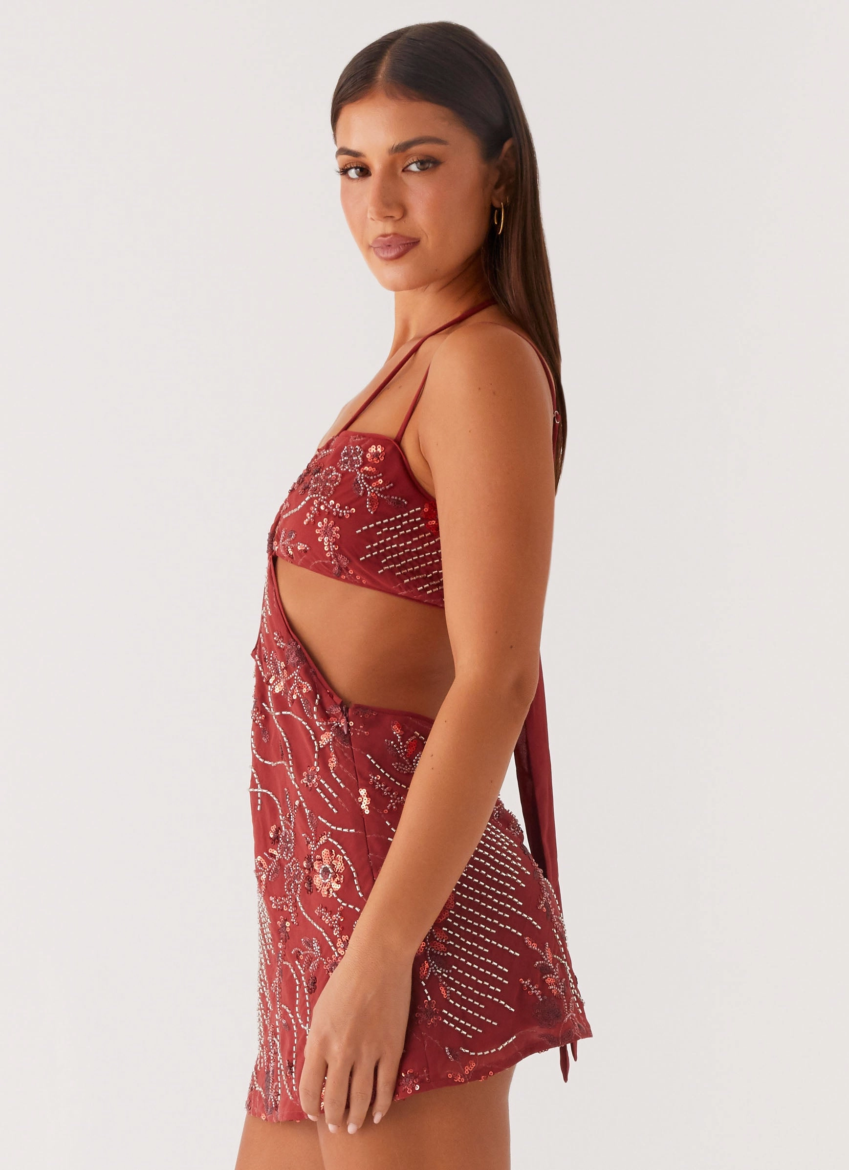 Sahara Nights Beaded Mini Dress - Rust Soft Touch Cool Structure