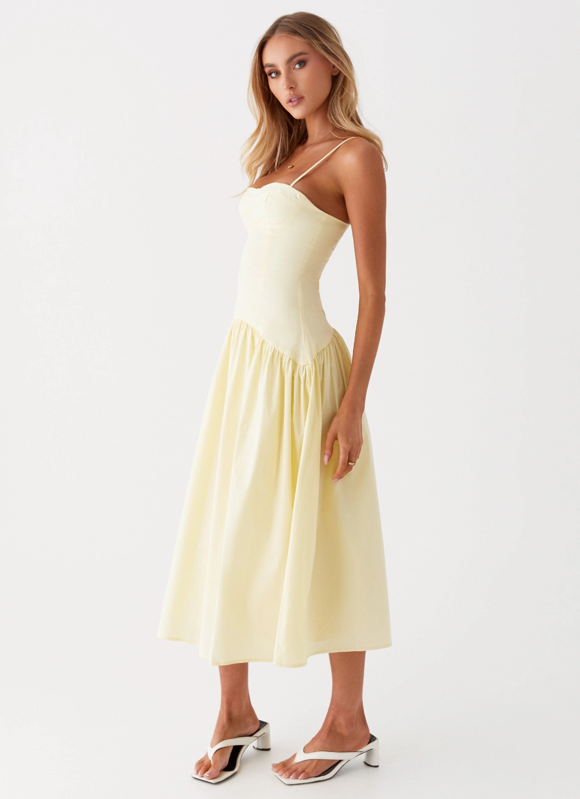 Vibe Style Tailored Wear Yvette Corset Midi Dress - Yellow