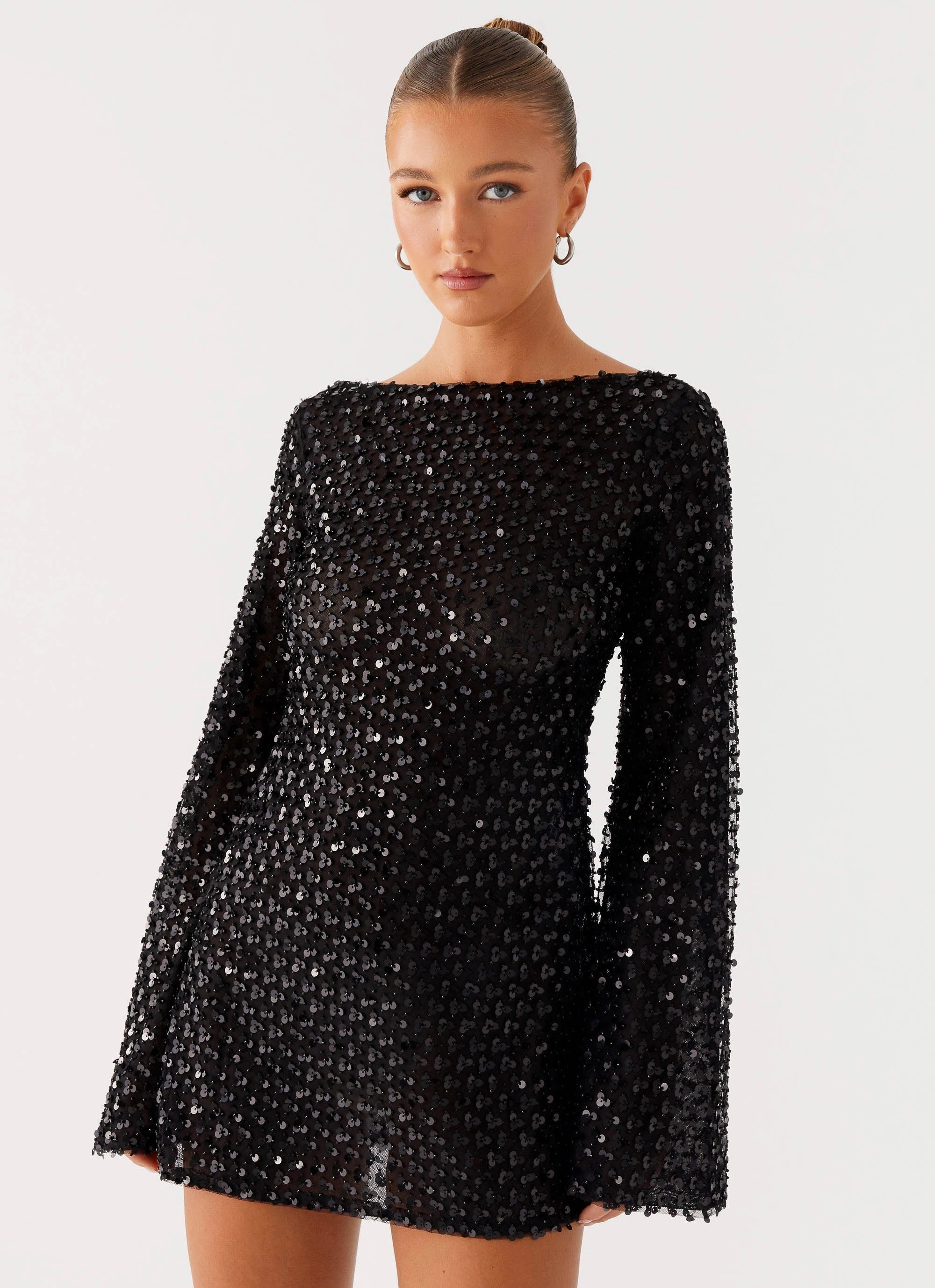 Edessa Sequin Mini Dress - Black Easy Going Romantic date dress