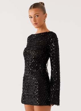 Smart Detail Edessa Sequin Mini Dress - Black