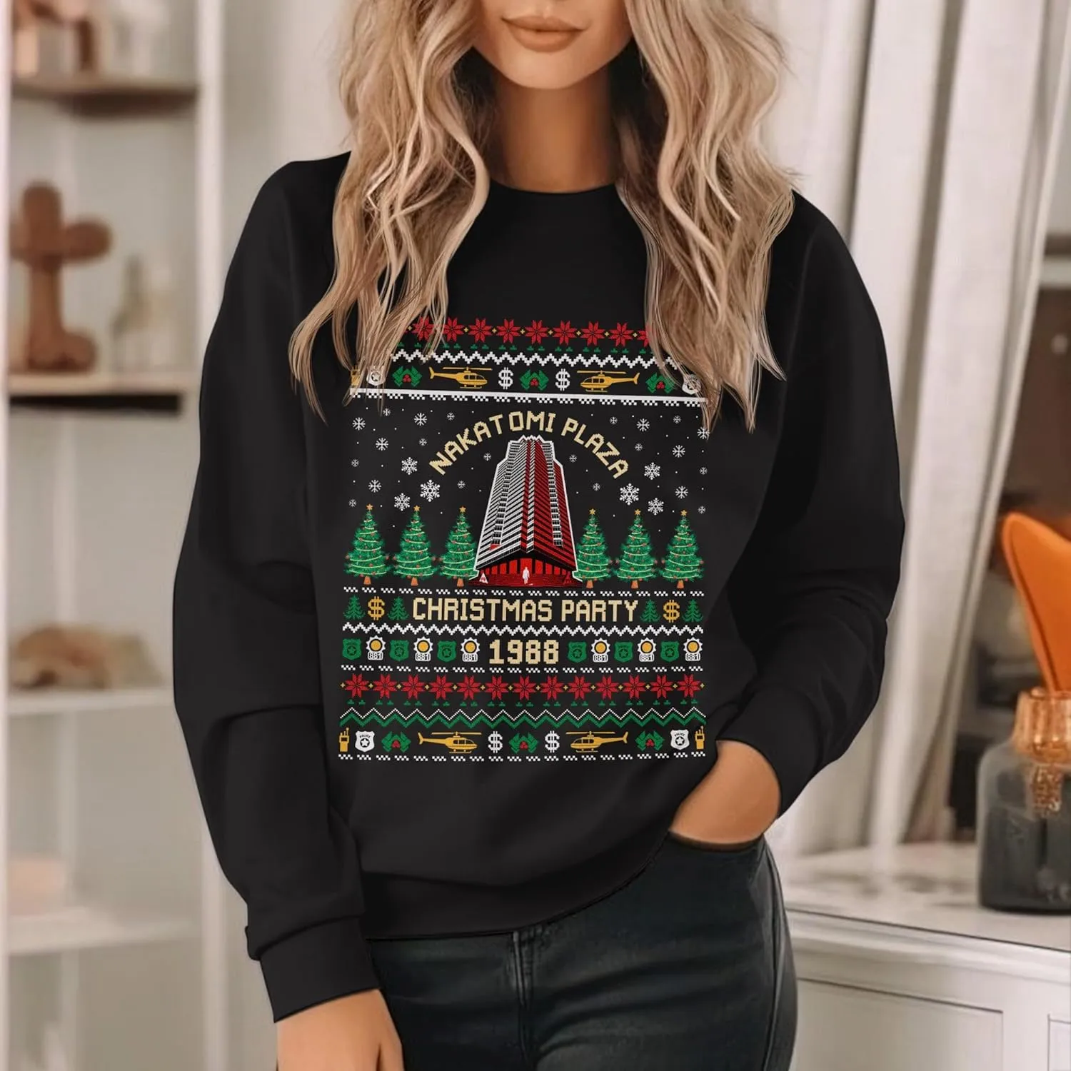 Christmas Movie Ugly Sweatshirt - Black, Small, Unisex-Adults, Christmas Enthusiasts