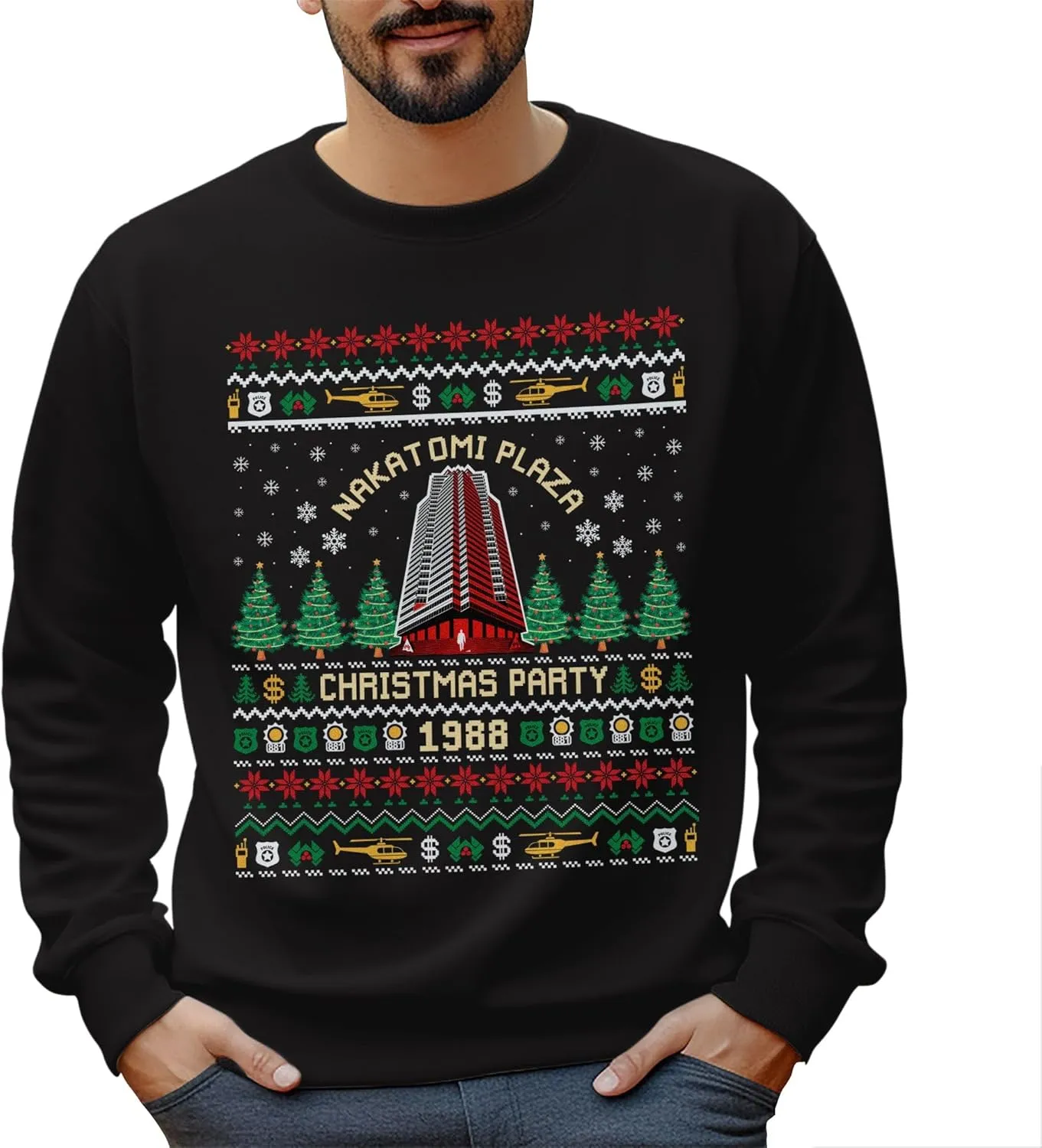 Christmas Movie Ugly Sweatshirt - Black, Small, Unisex-Adults, Christmas Enthusiasts