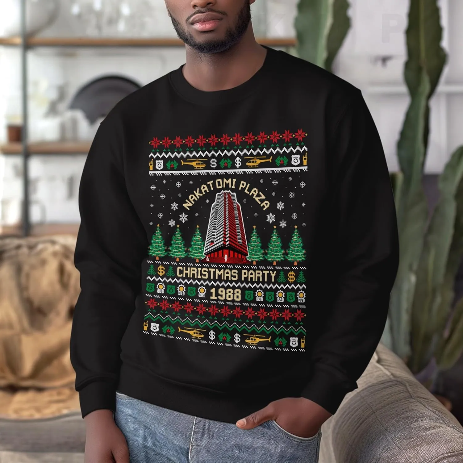 Christmas Movie Ugly Sweatshirt - Black, Small, Unisex-Adults, Christmas Enthusiasts