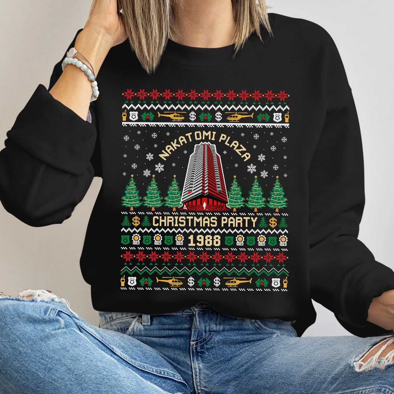 Christmas Movie Ugly Sweatshirt - Black, Small, Unisex-Adults, Christmas Enthusiasts