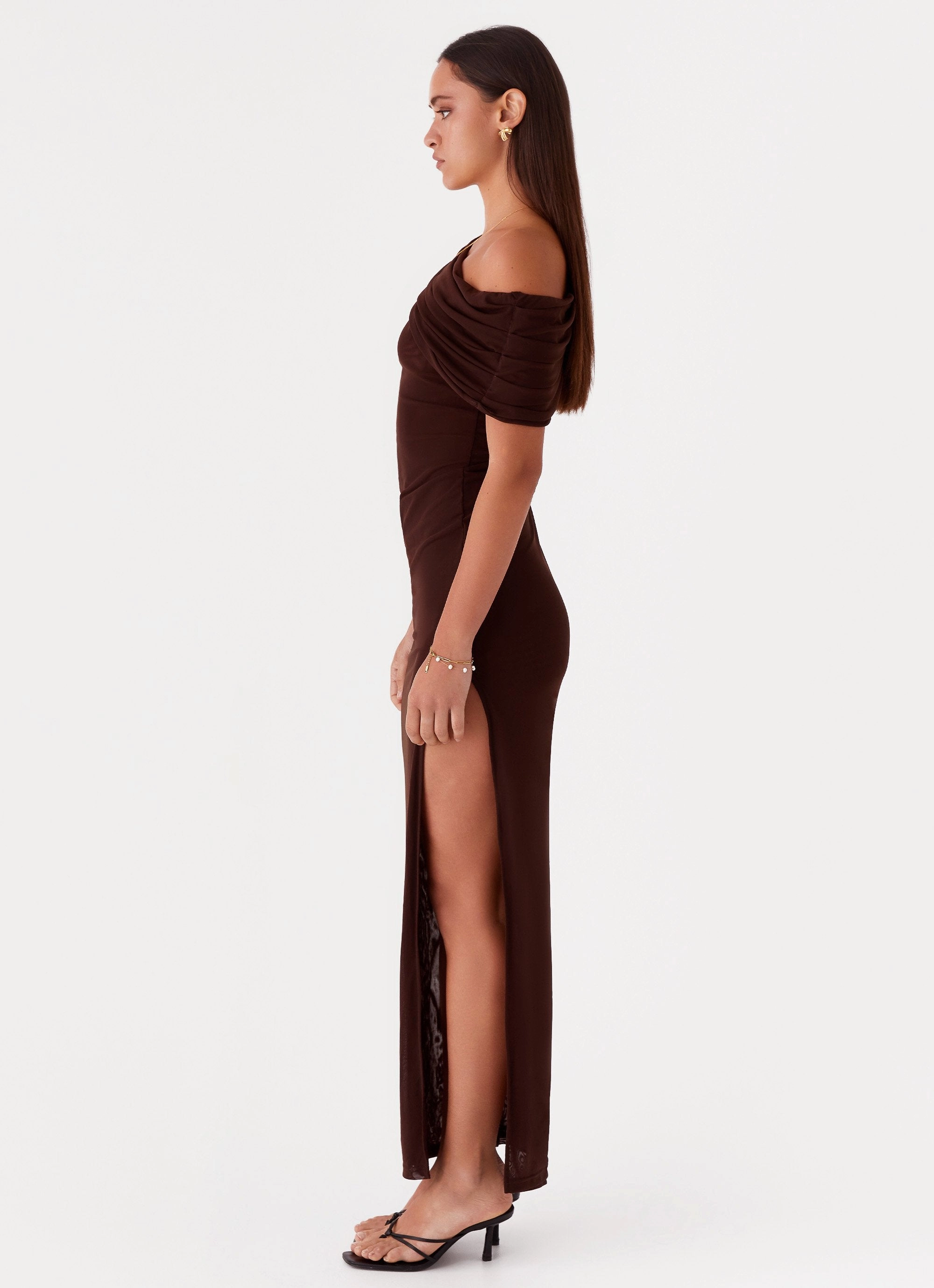 Ciara One Shoulder Draped Maxi Dress - Chocolate Walkable Flow