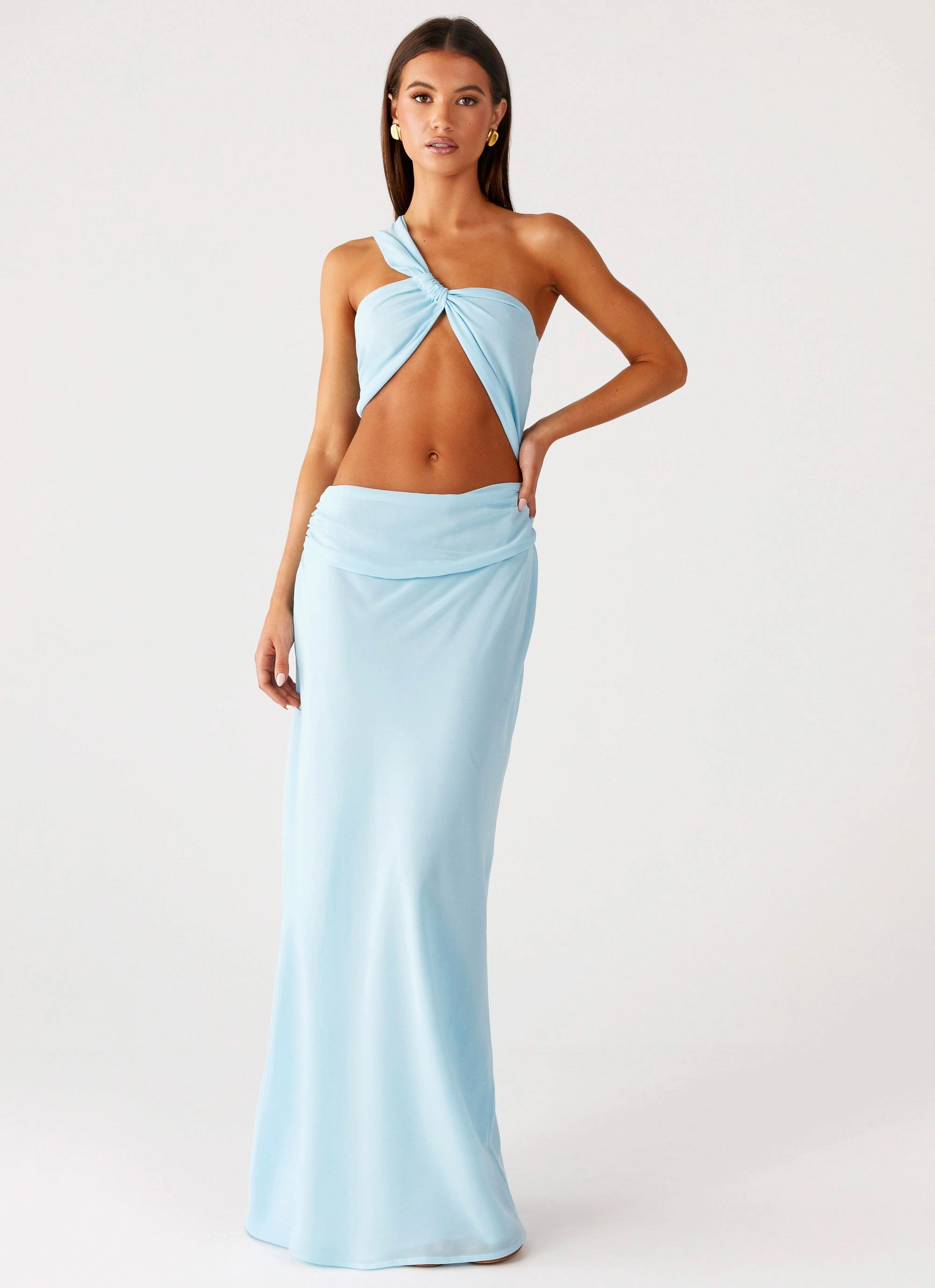 Cindelle One Shoulder Maxi Dress - Turquoise High-Neck Workwear