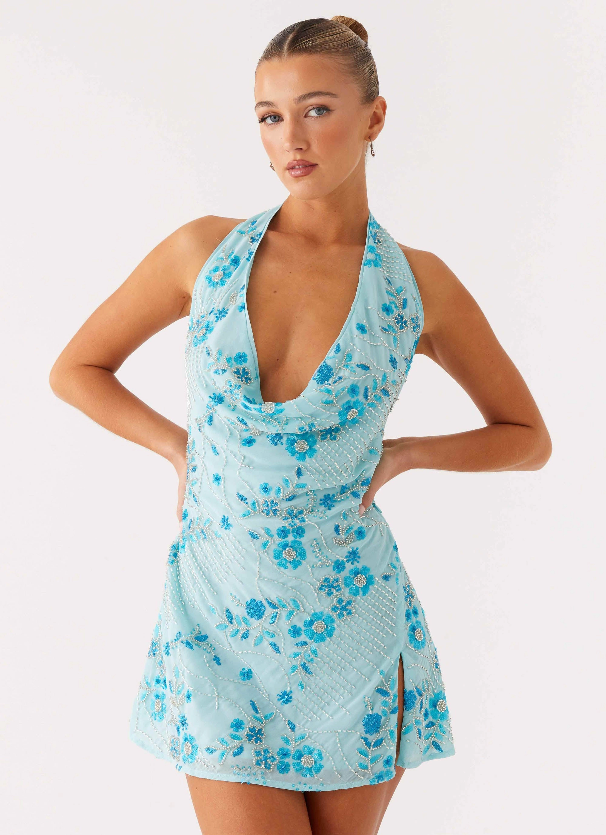 Timeless-Classic Cinzia Beaded Mini Dress - Blue