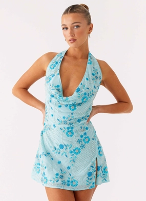 Timeless-Classic Cinzia Beaded Mini Dress - Blue