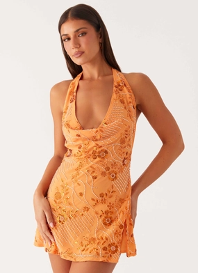 Cinzia Beaded Mini Dress - Orange Silky Touch