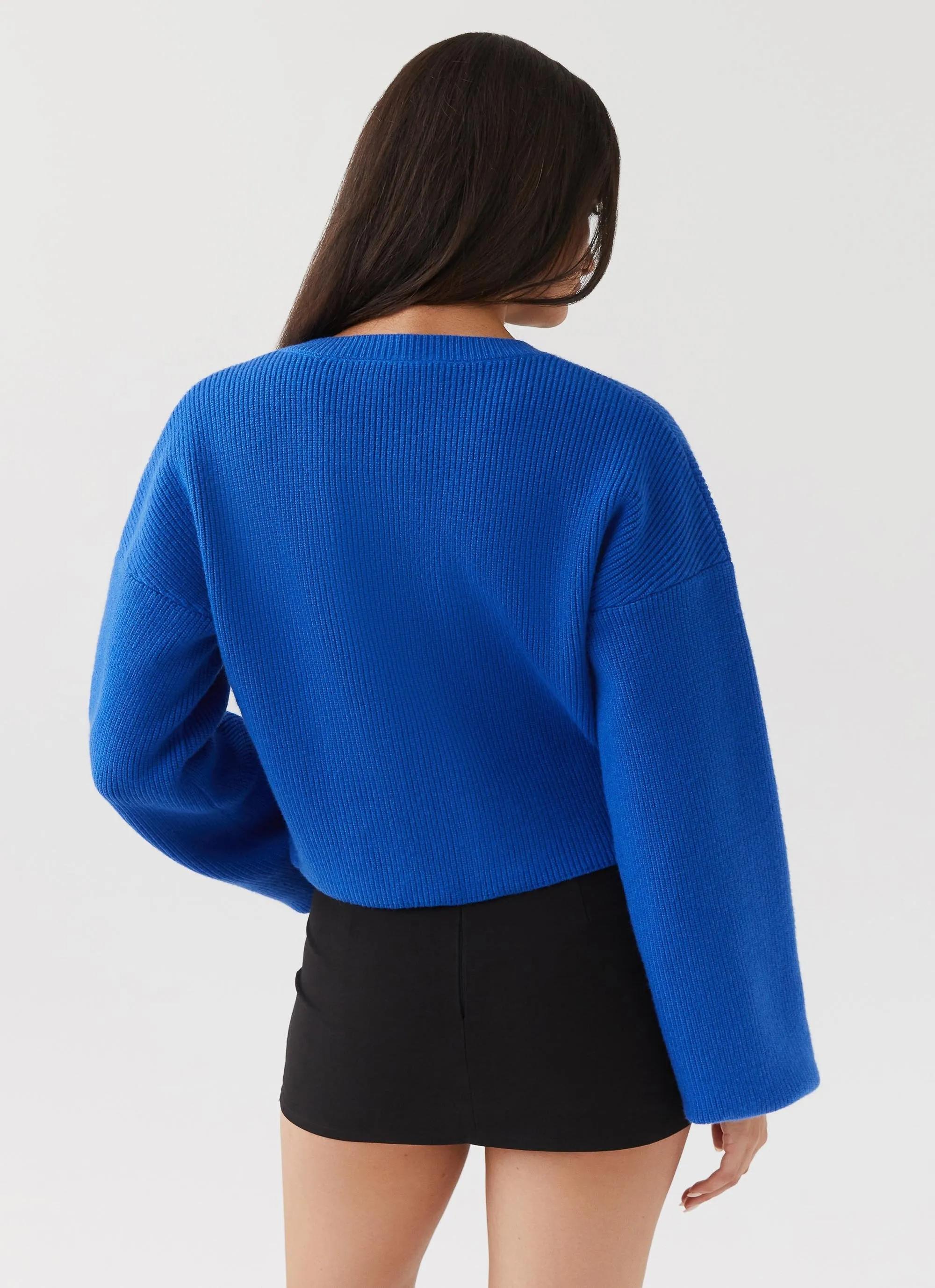 Daphne Knit Cardigan - Cobalt LowMaintenanceFabric Heather Effect Finish