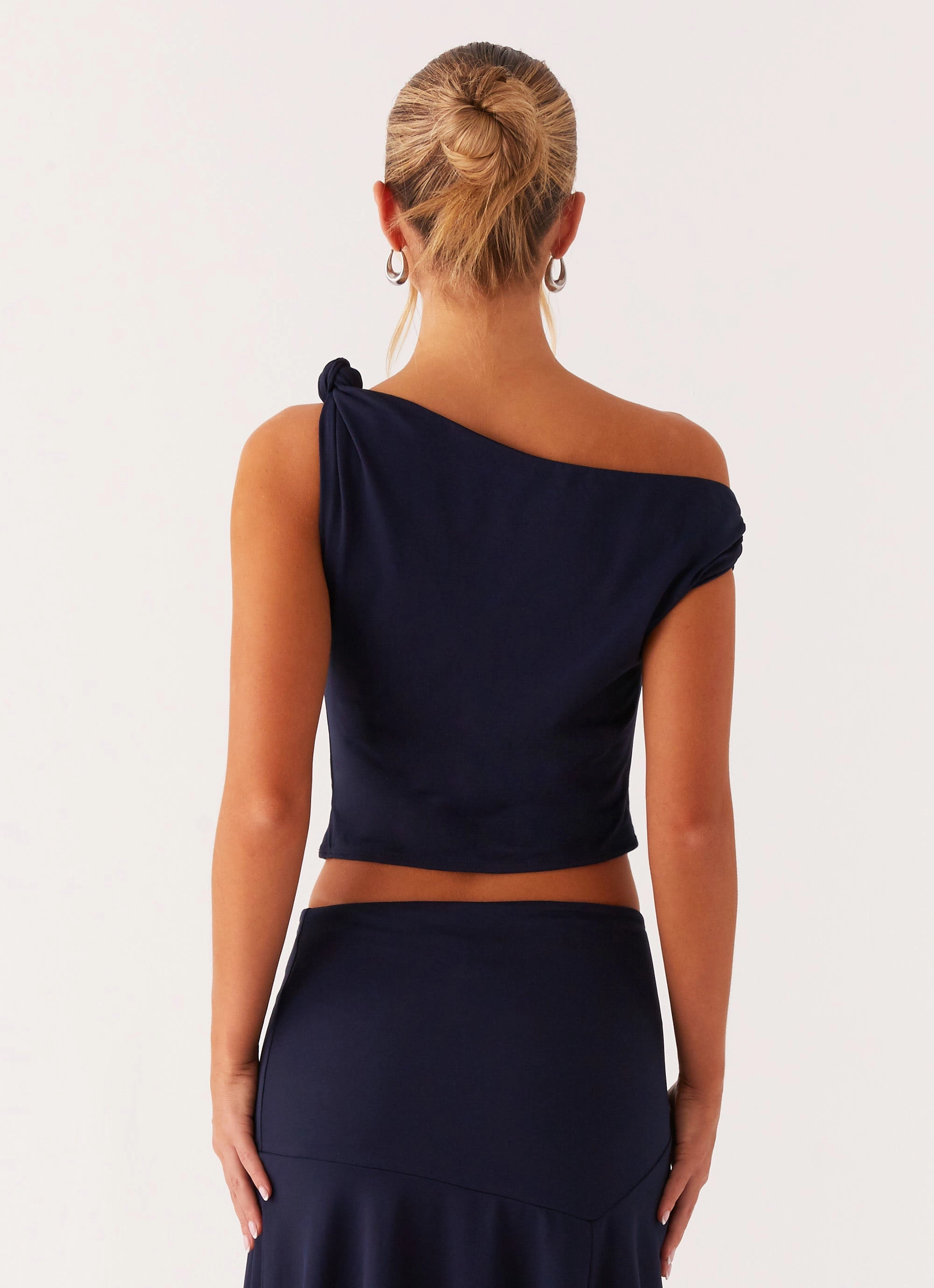 Built In Filter Layer Viola Twist Shoulder Top - Navy