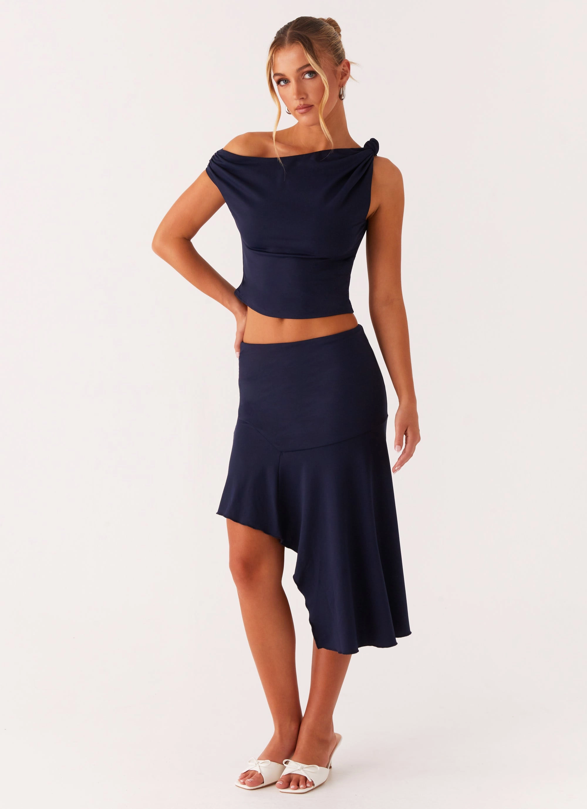 Ethical production RawEdgedDesign Viola Twist Shoulder Top - Navy
