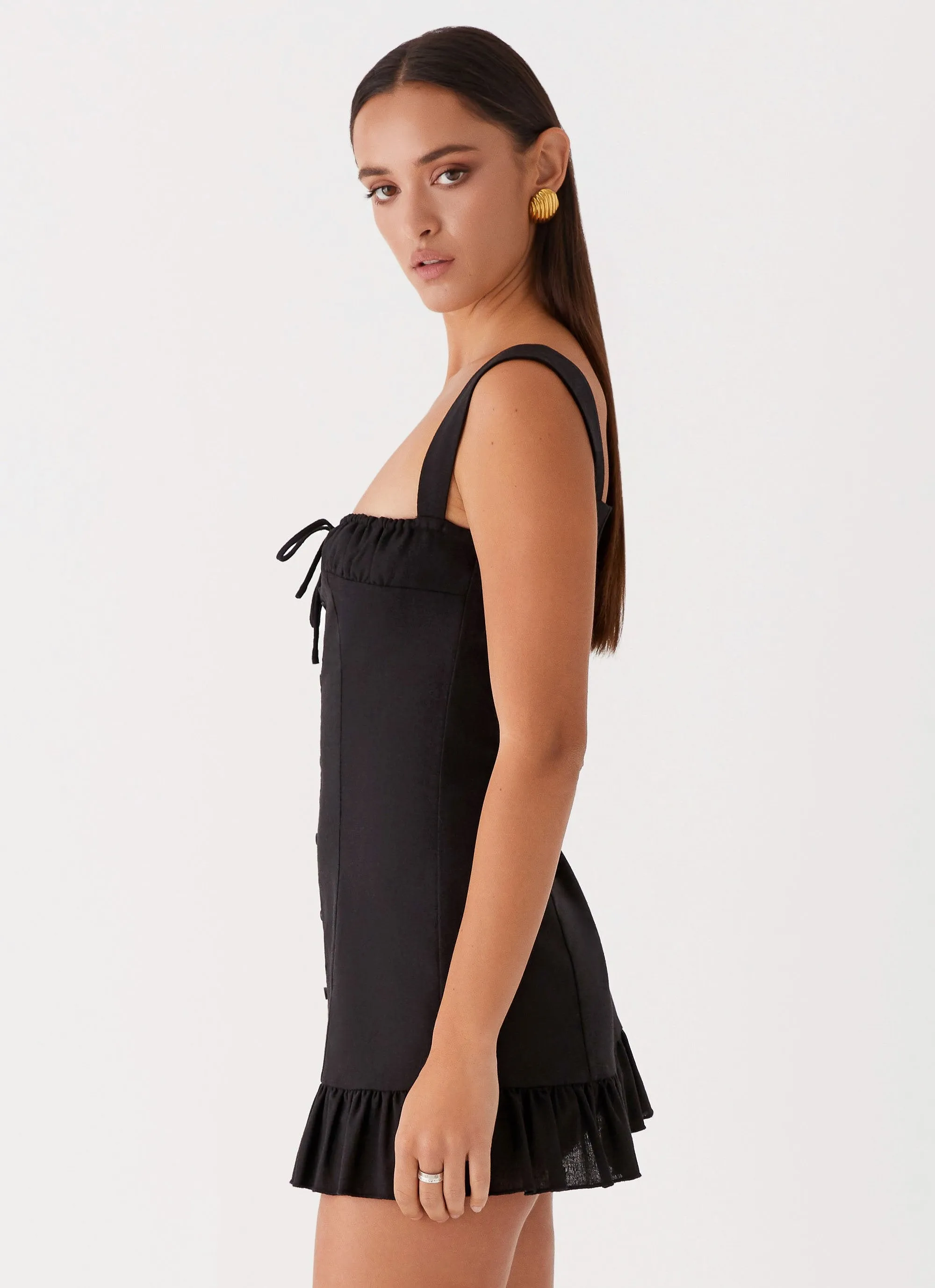 Kamielle Frill Mini Dress - Black Effortless Look Silky Layer