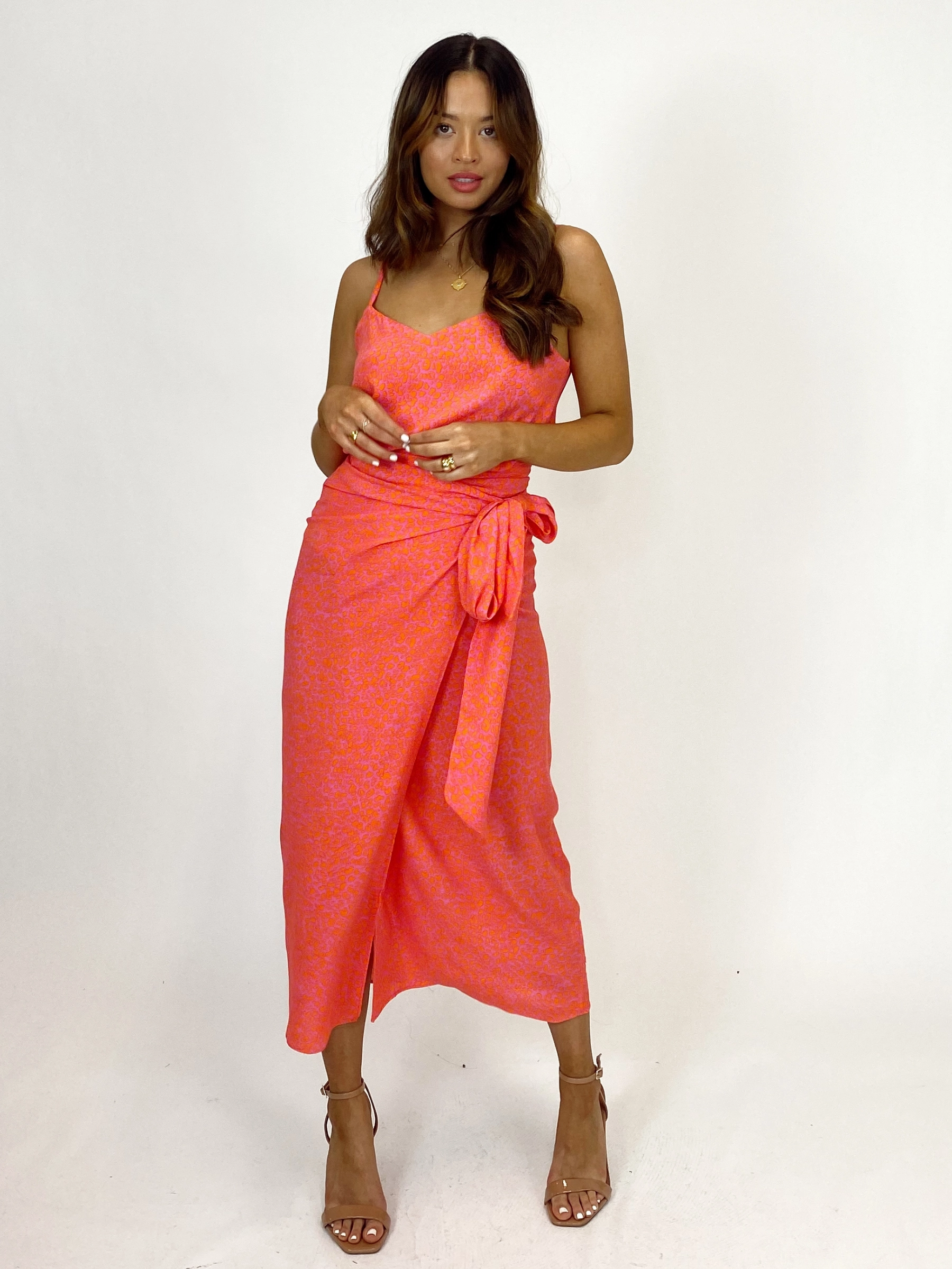Beau Wrap Midi Skirt / Pink Animal Print Foldable Packability