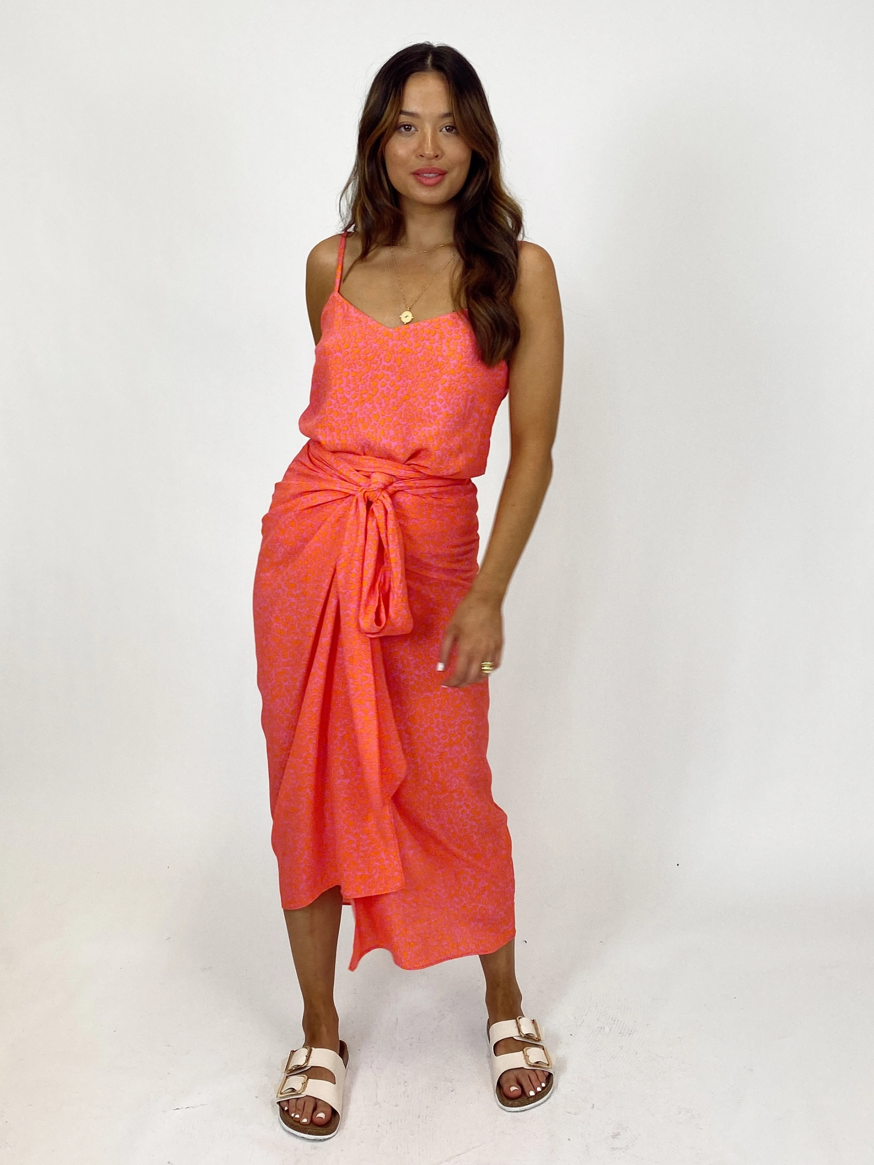 Minimalist Chic Smooth Edging Beau Wrap Midi Skirt / Pink Animal Print