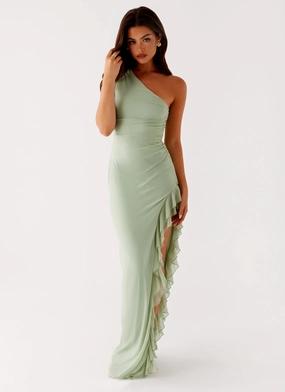 Flattering and Effortless Matte Fabric Clarence Maxi Dress - Sage