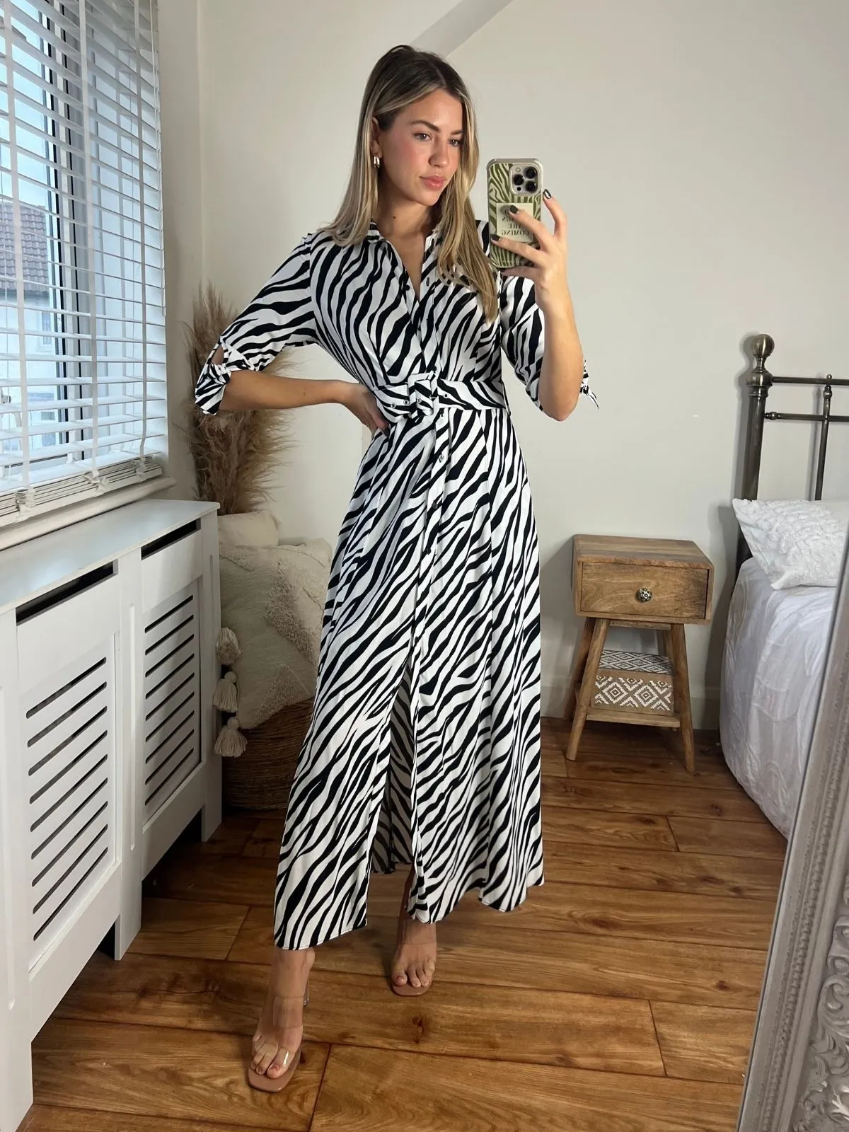 Classic Grace Daphne Belted Shirt Dress / Zebra Print