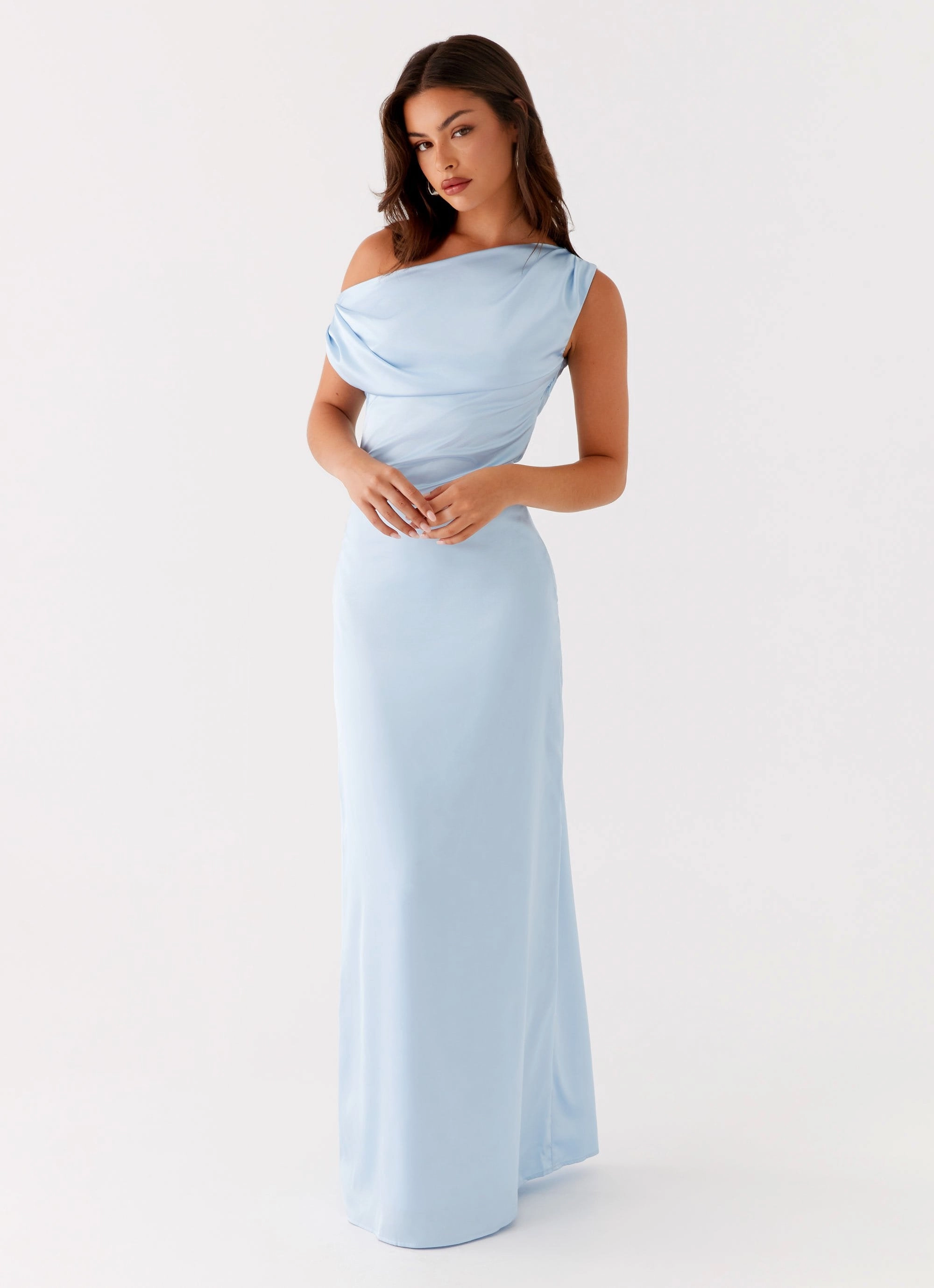 Fluid Cut Heart Of Glass Satin Maxi Dress - Blue