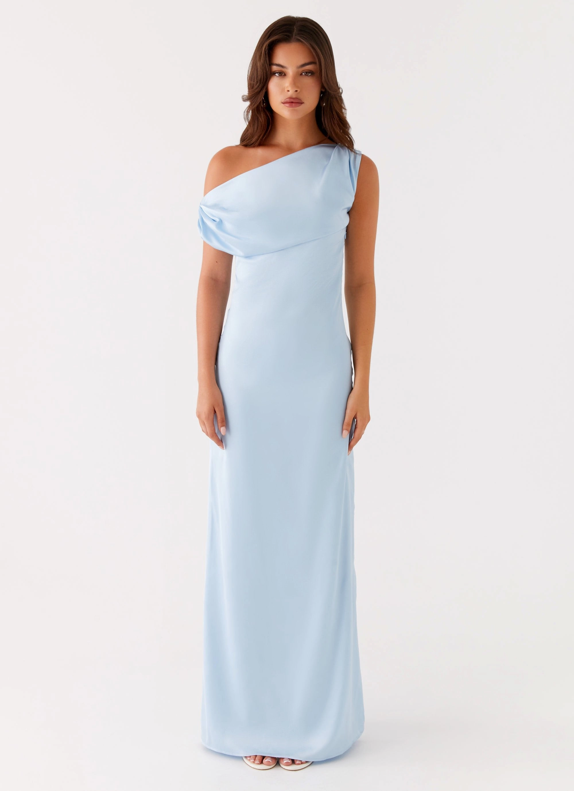 Layered Comfort Seasonal Style Heart Of Glass Satin Maxi Dress - Blue