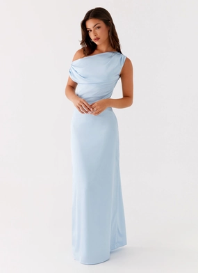 Fluid Cut Heart Of Glass Satin Maxi Dress - Blue