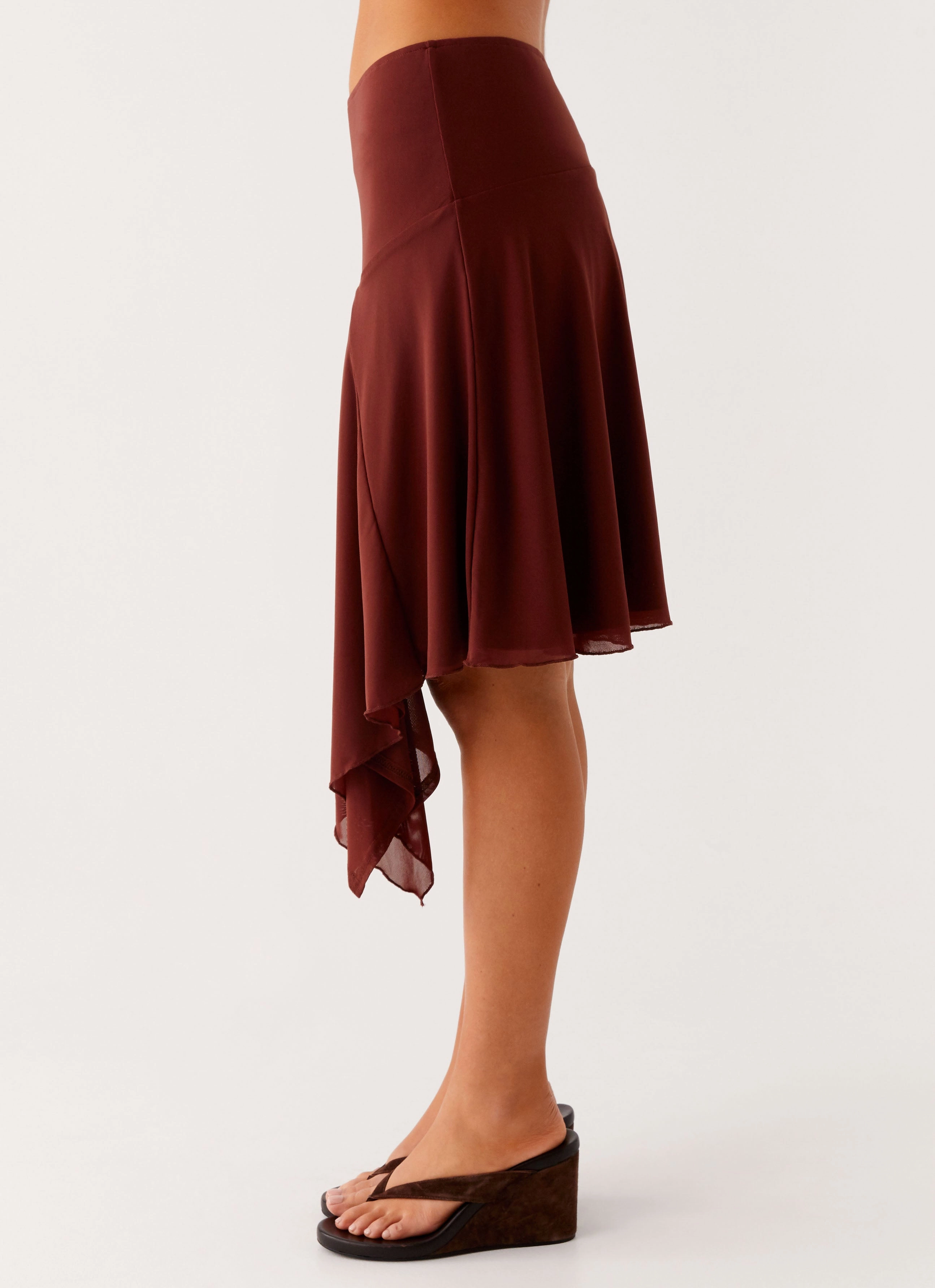 Mirage Midi Skirt - Chocolate Everyday Comfort Wear Flexible Knees