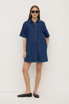 Neera Denim Mini Shirt Dress Fall Mood Beadwork